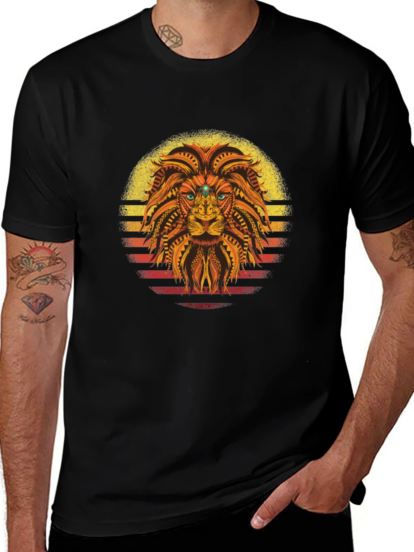 Lion Sunset Graphic Tee - Unique Tribal Design
