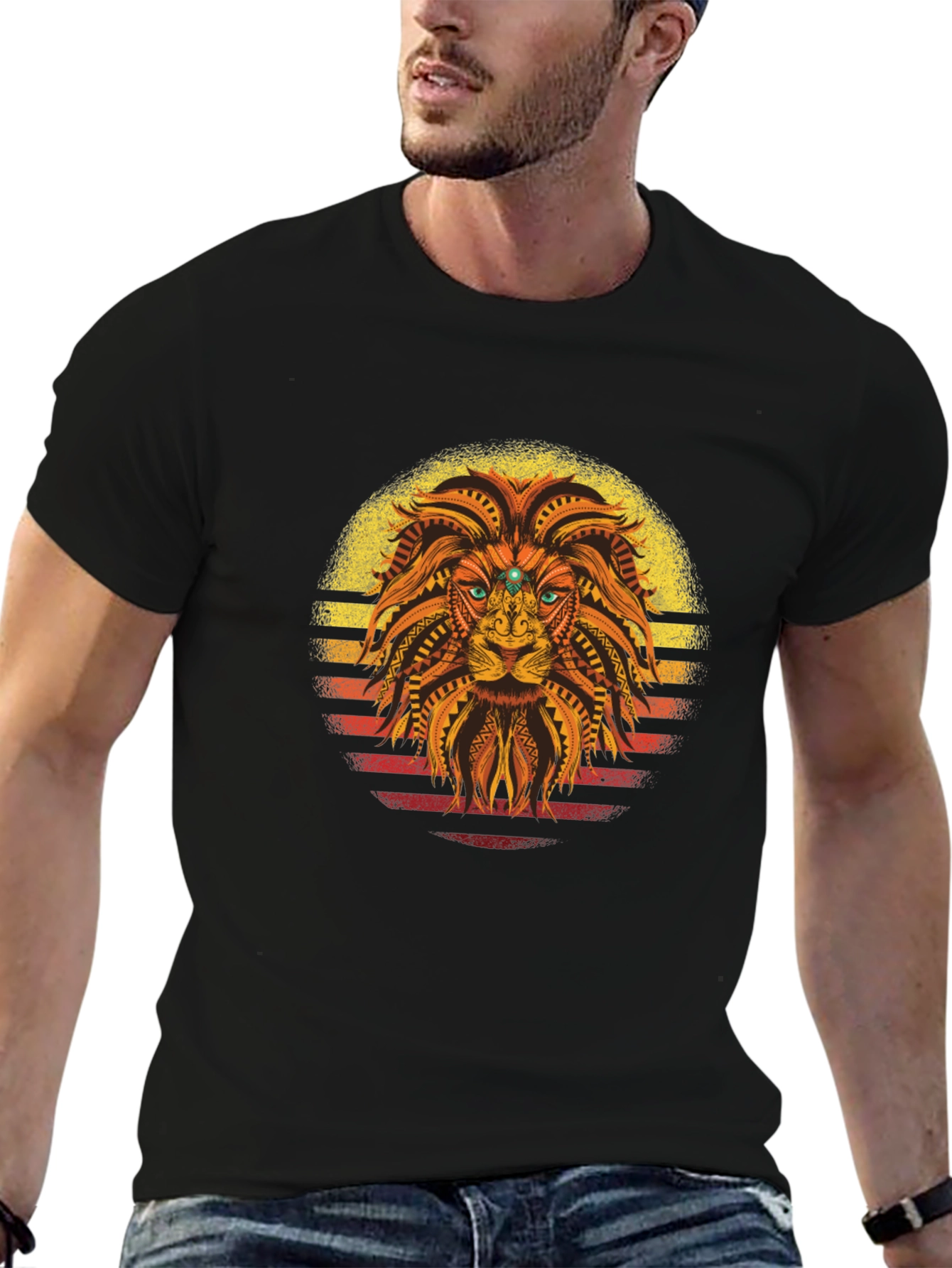 Lion Sunset Graphic Tee - Unique Tribal Design