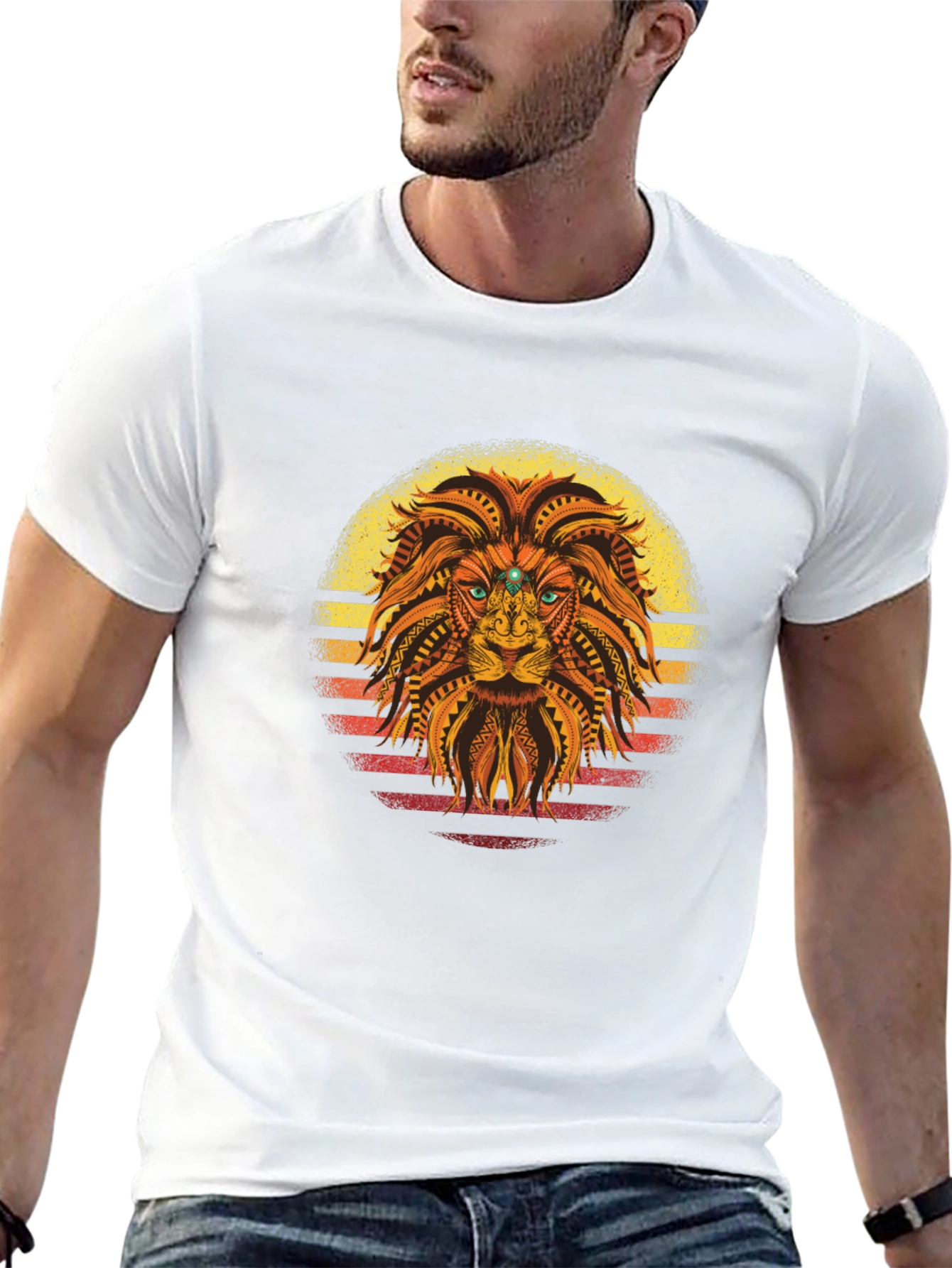 Lion Sunset Graphic Tee - Unique Tribal Design