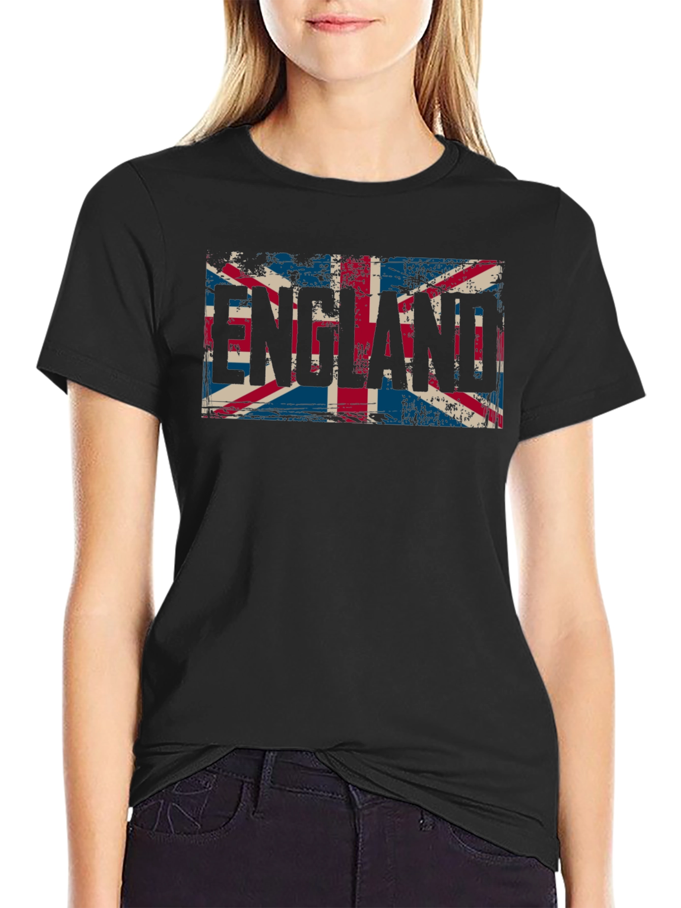 England Flag Graphic Tee - Black Cotton T-Shirt