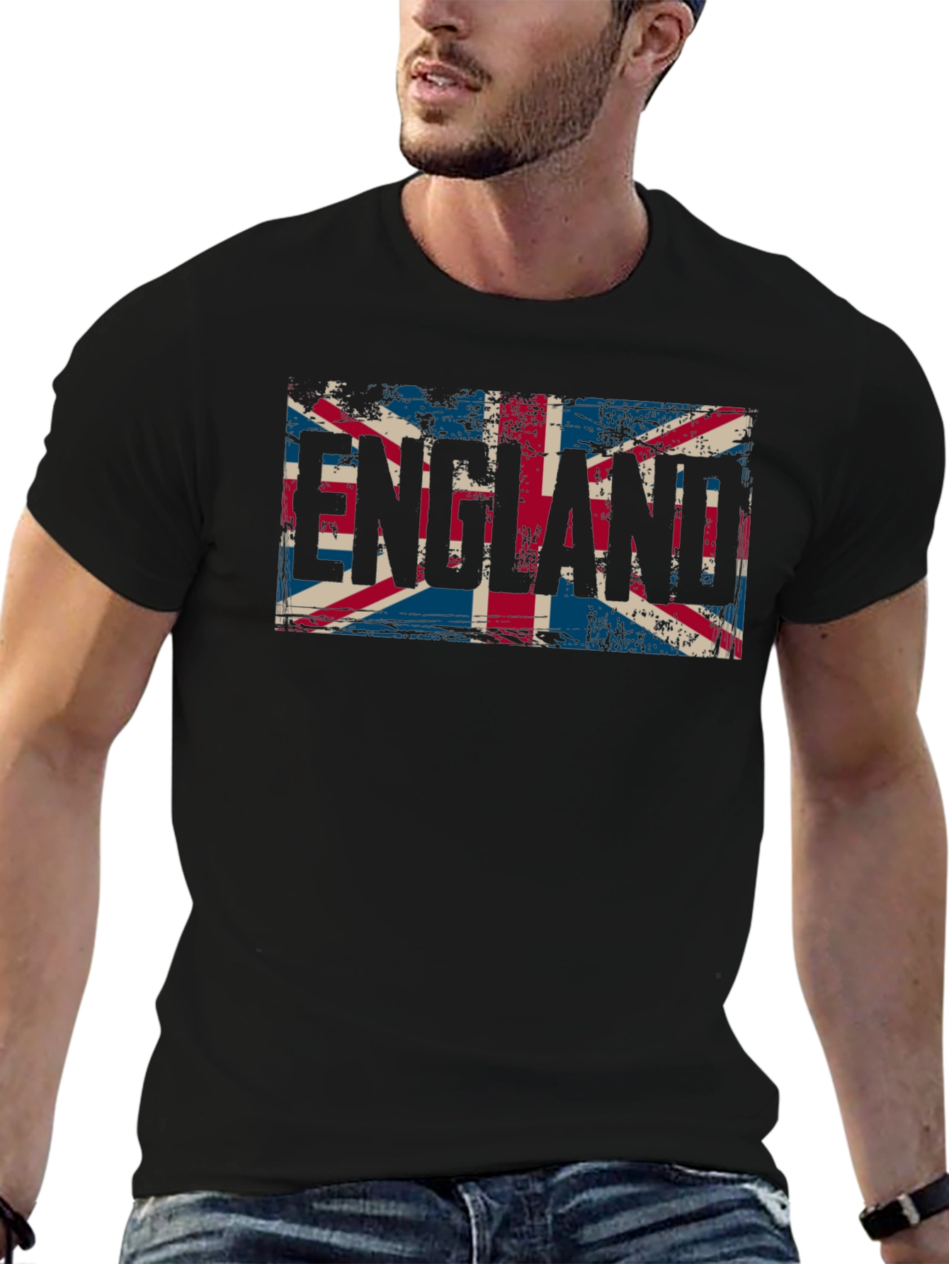 England Flag Graphic Tee - Black Cotton T-Shirt