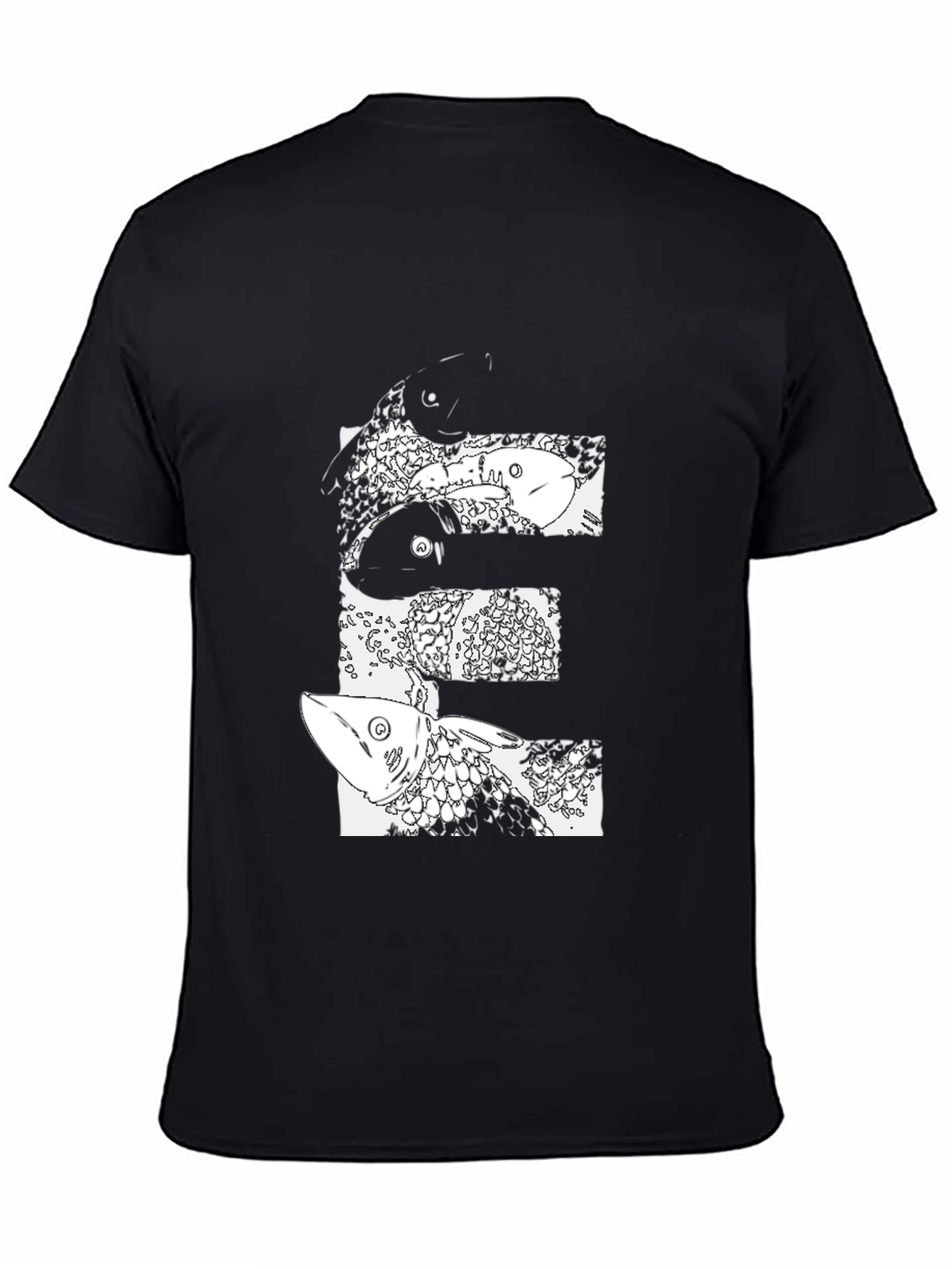Abstract Fish Graphic Black T-Shirt