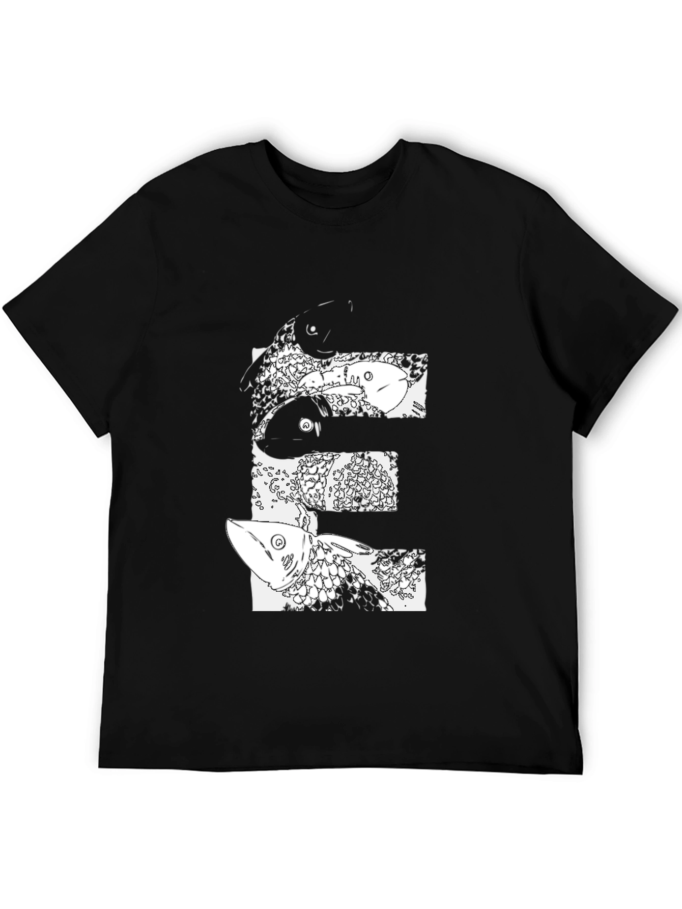 Abstract Fish Graphic Black T-Shirt