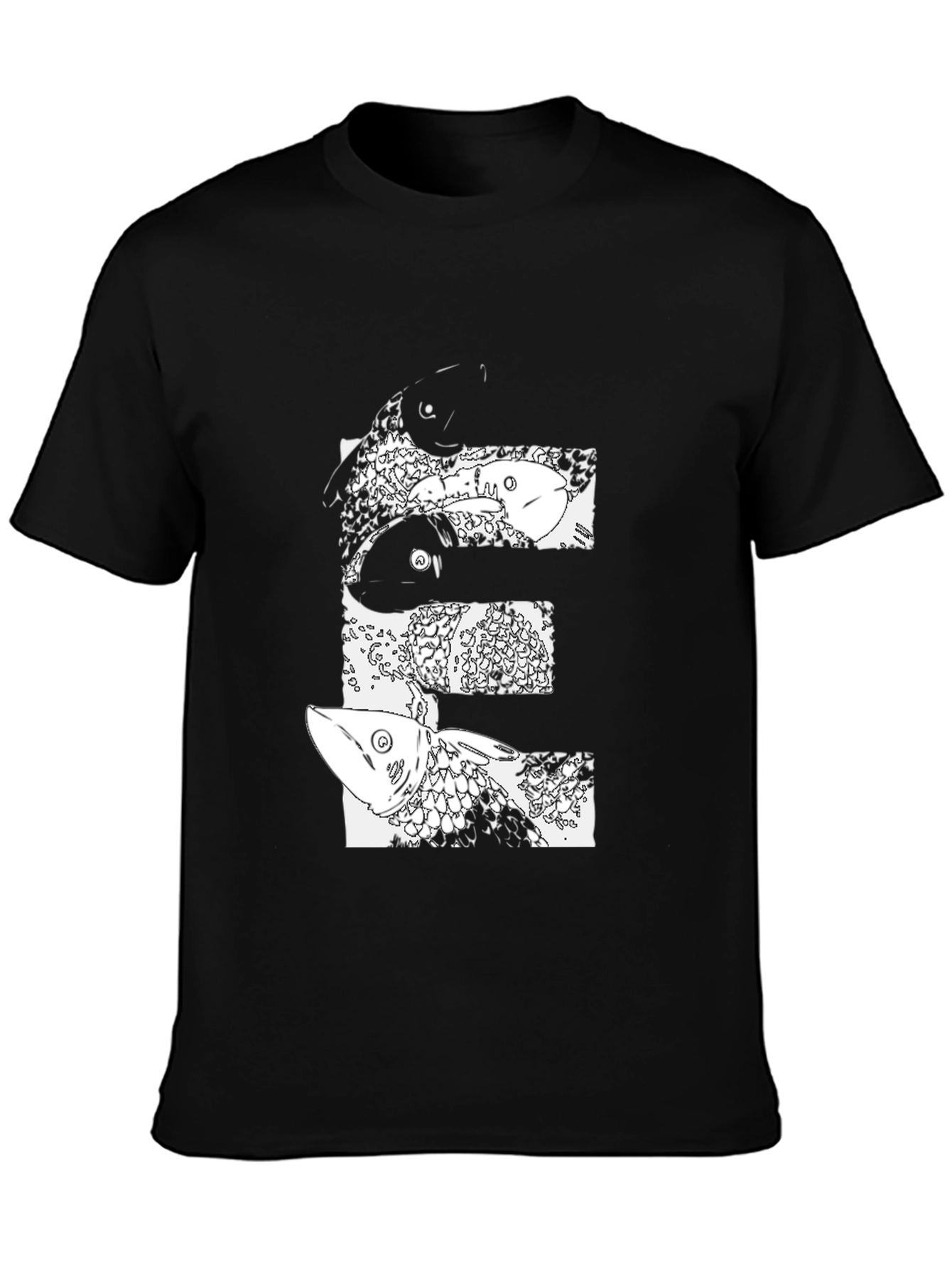 Abstract Fish Graphic Black T-Shirt