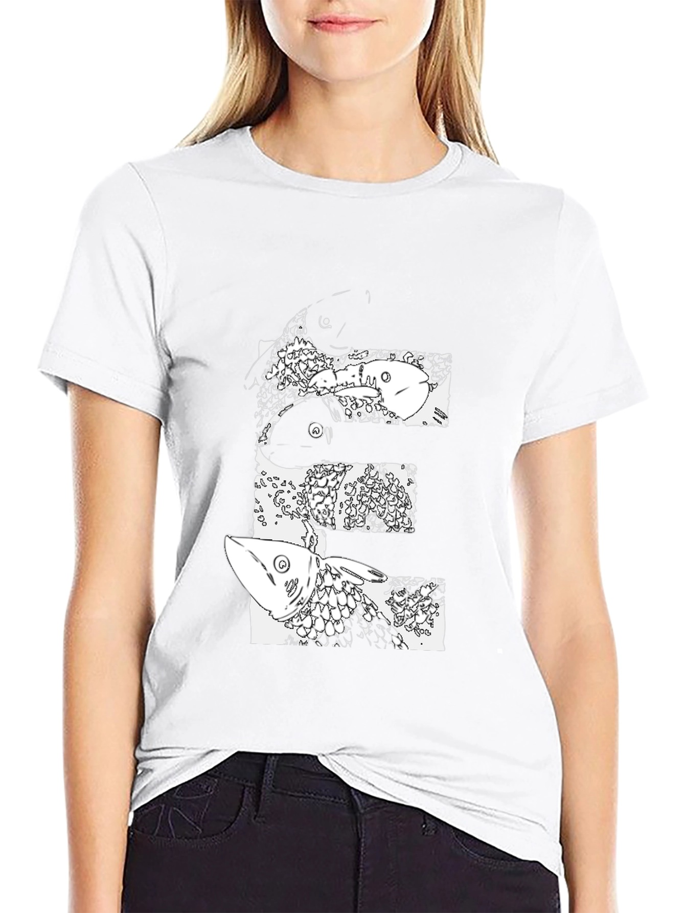 Abstract Fish Graphic Black T-Shirt