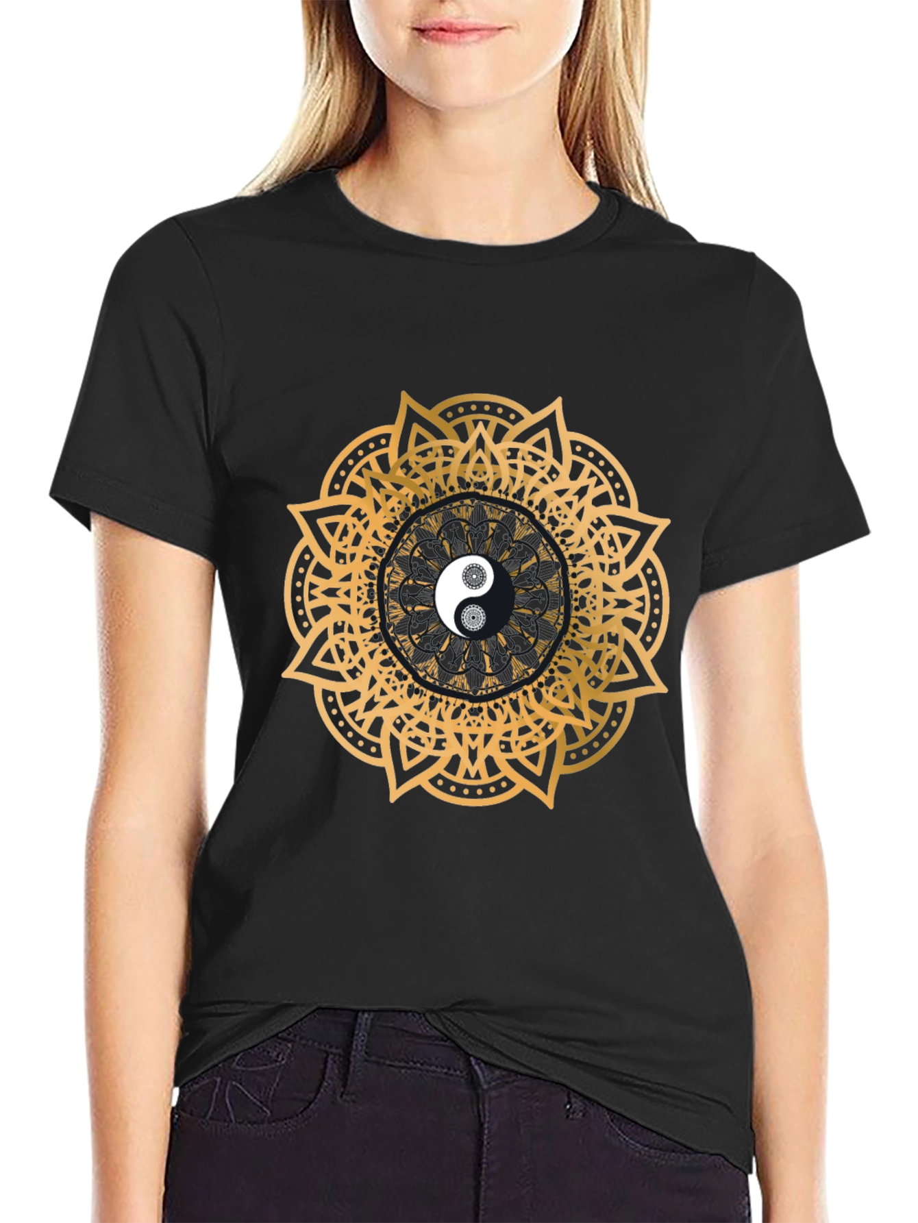 Yin Yang Mandala Graphic Black T-Shirt