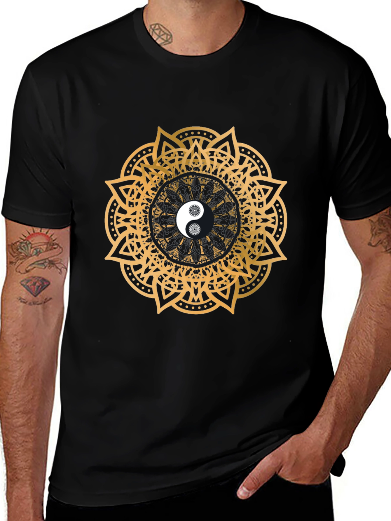 Yin Yang Mandala Graphic Black T-Shirt