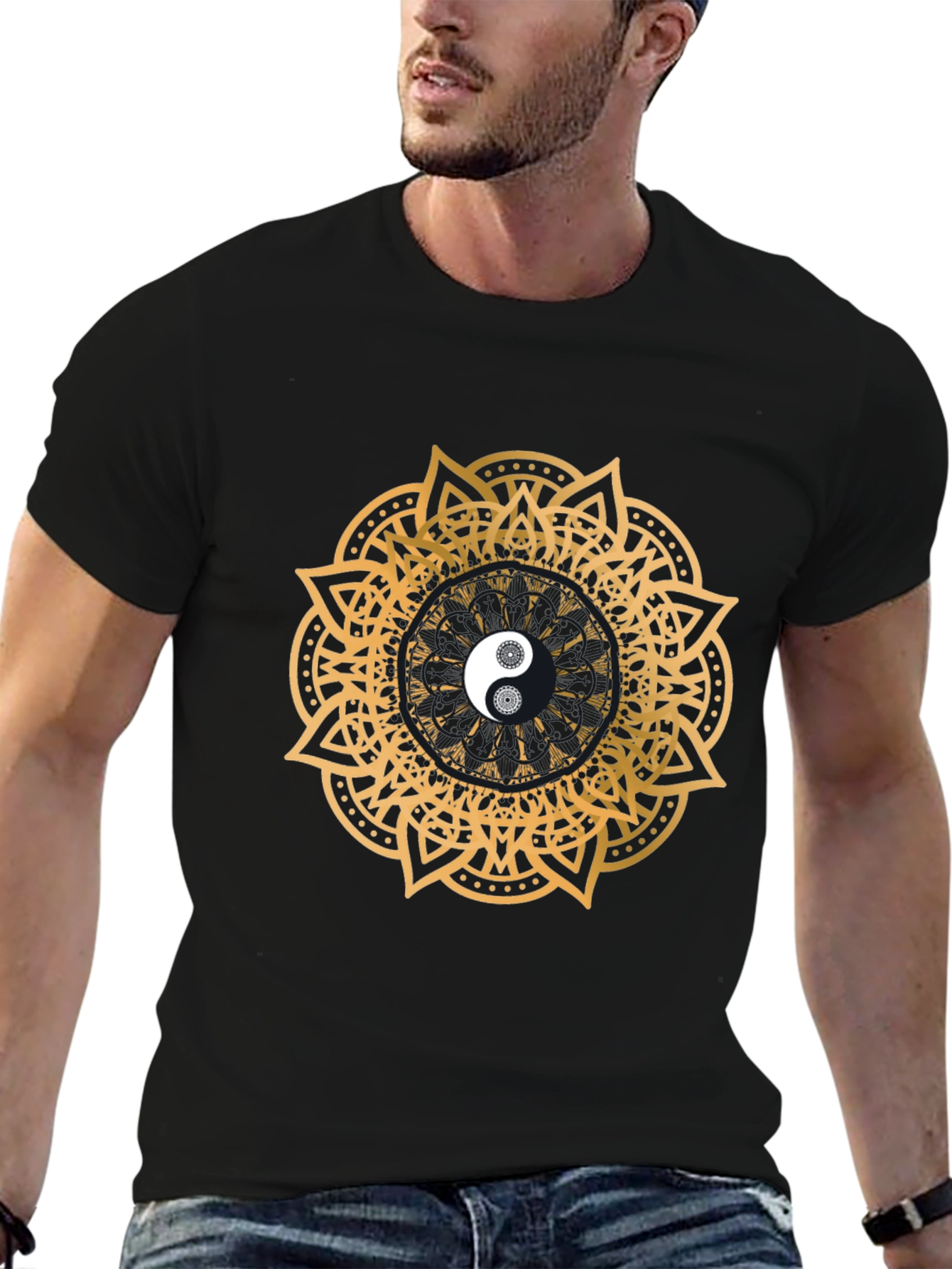 Yin Yang Mandala Graphic Black T-Shirt