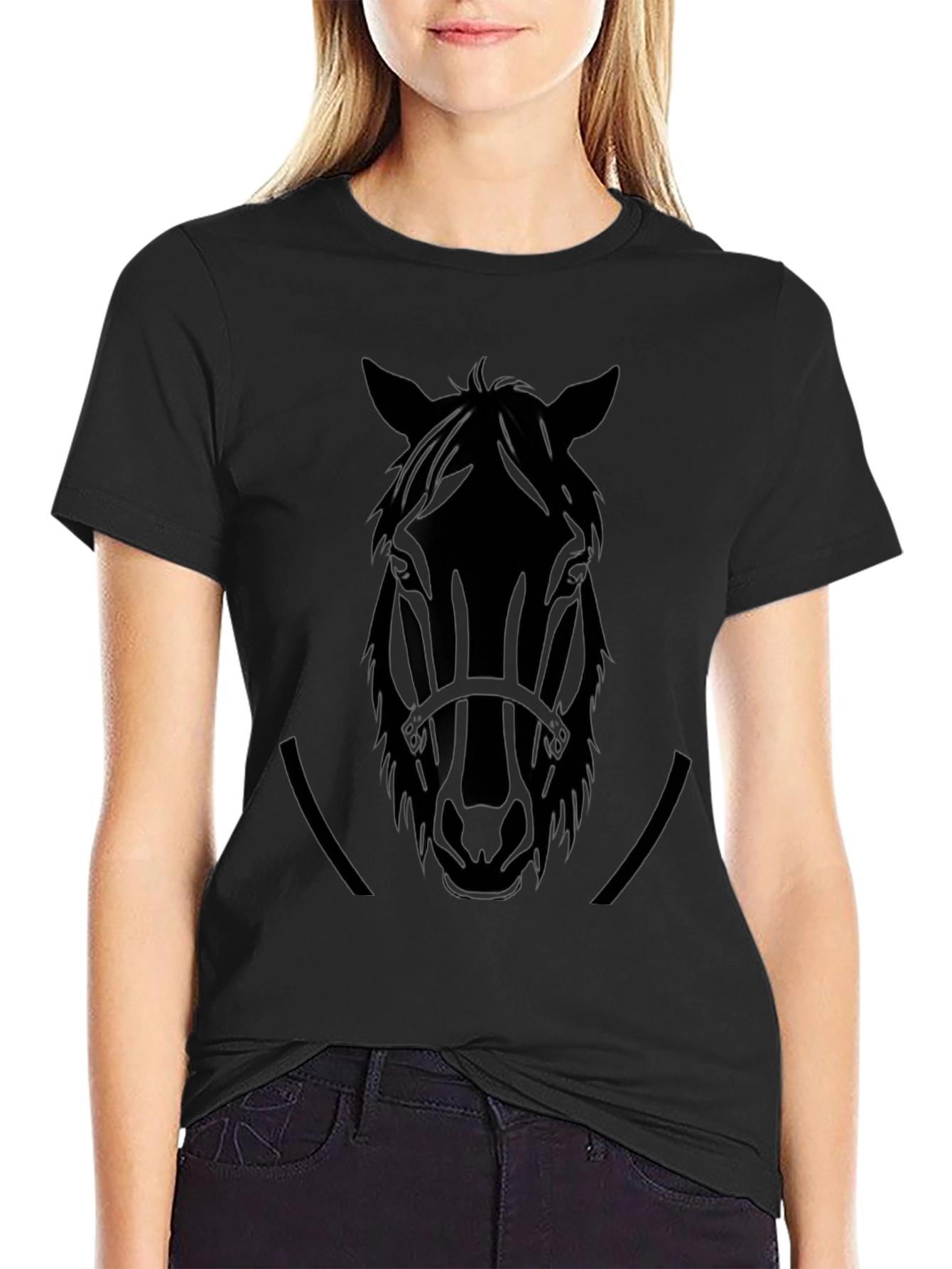 Equestrian Black Horse Head T-Shirt