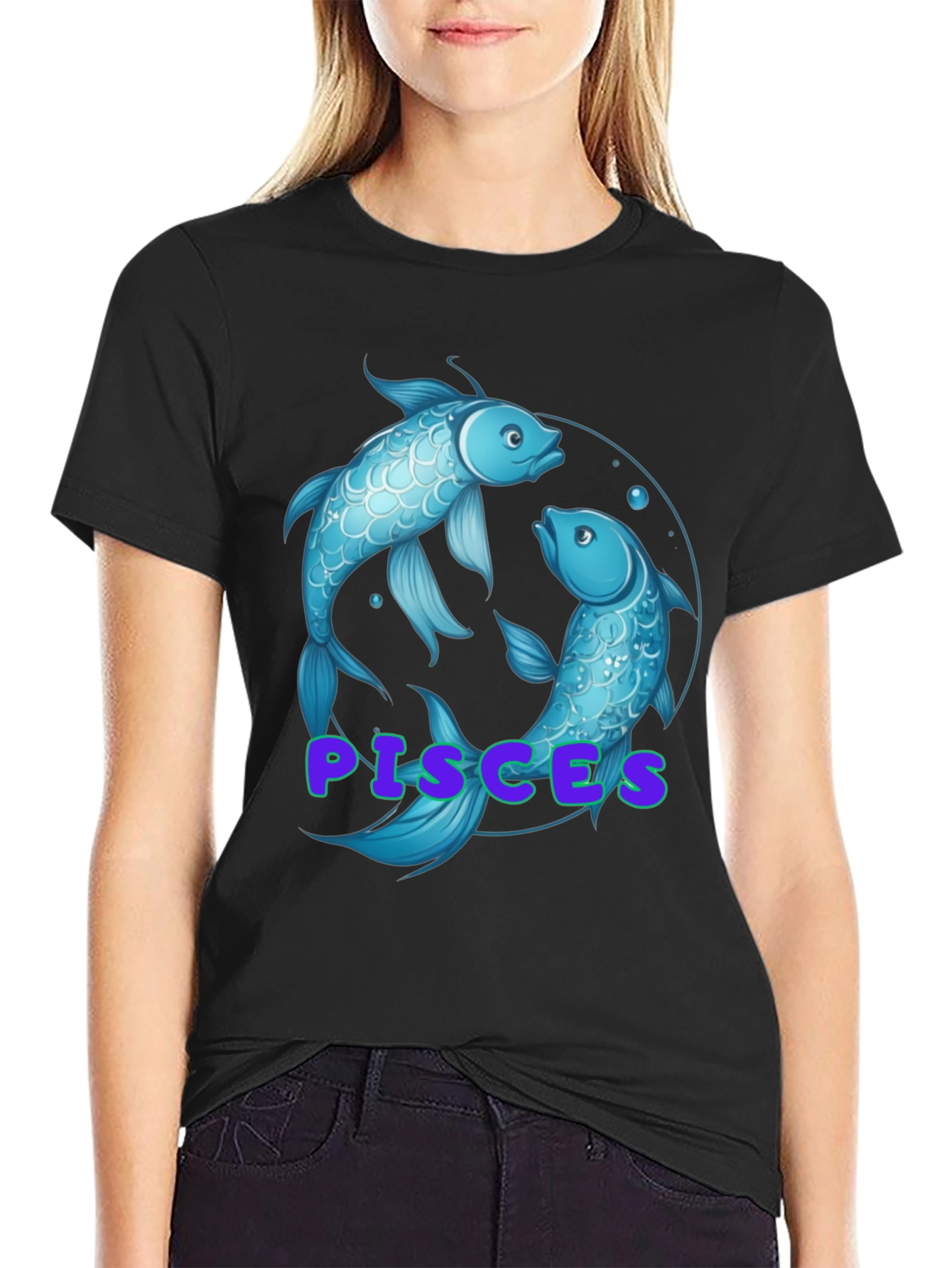 Pisces Zodiac T-Shirt - Black Cotton Graphic Tee