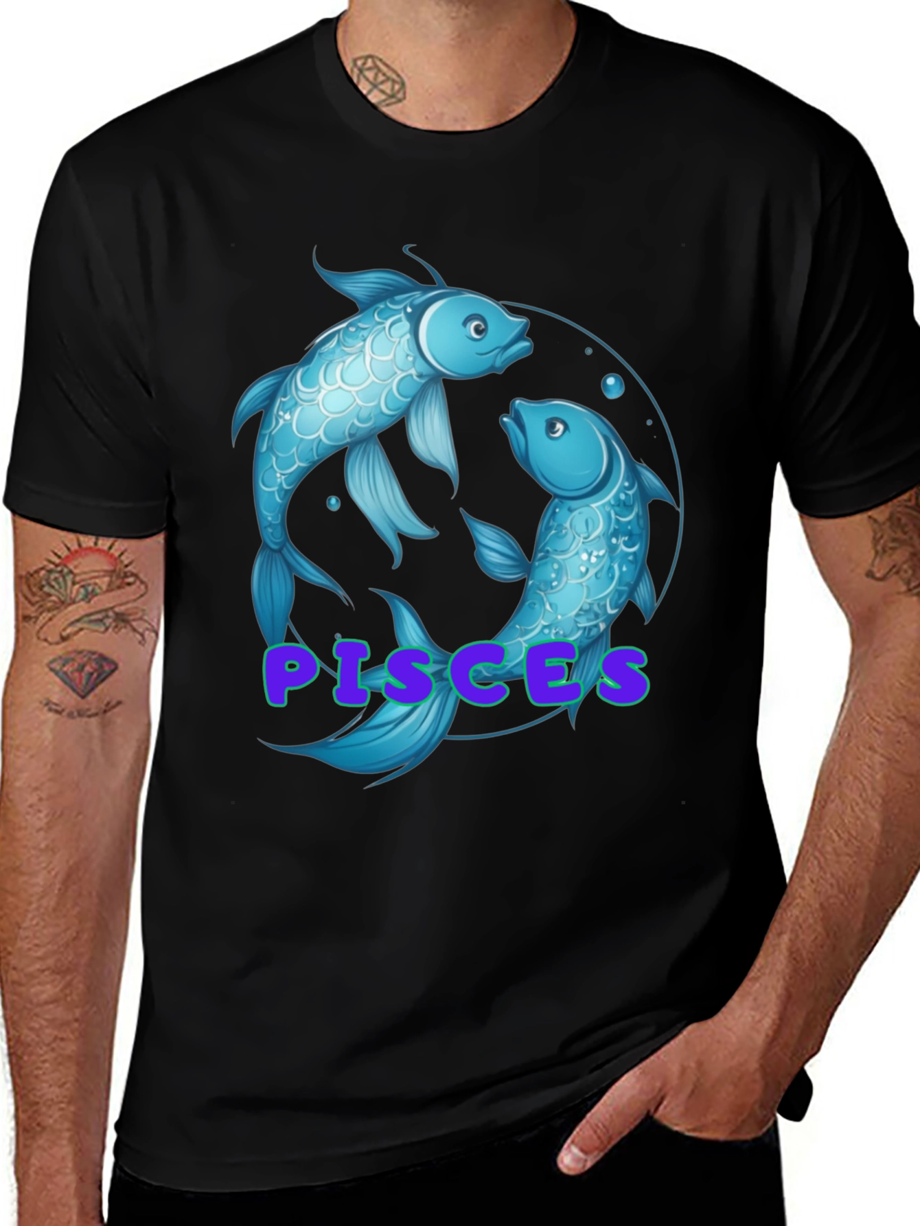 Pisces Zodiac T-Shirt - Black Cotton Graphic Tee