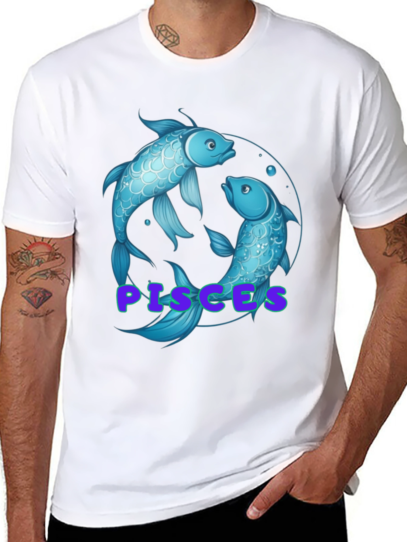 Pisces Zodiac T-Shirt - Black Cotton Graphic Tee
