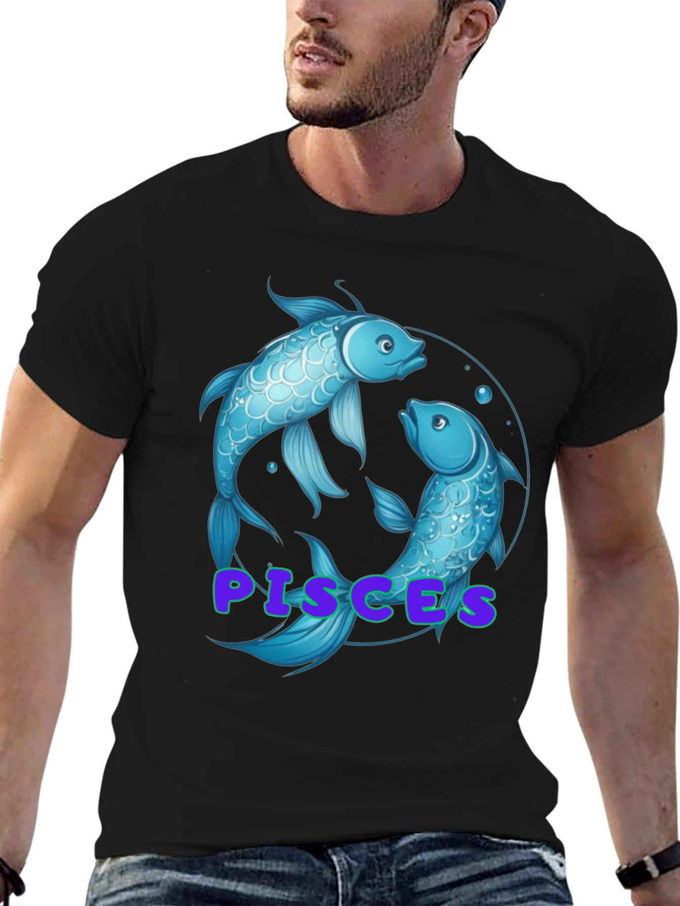 Pisces Zodiac T-Shirt - Black Cotton Graphic Tee