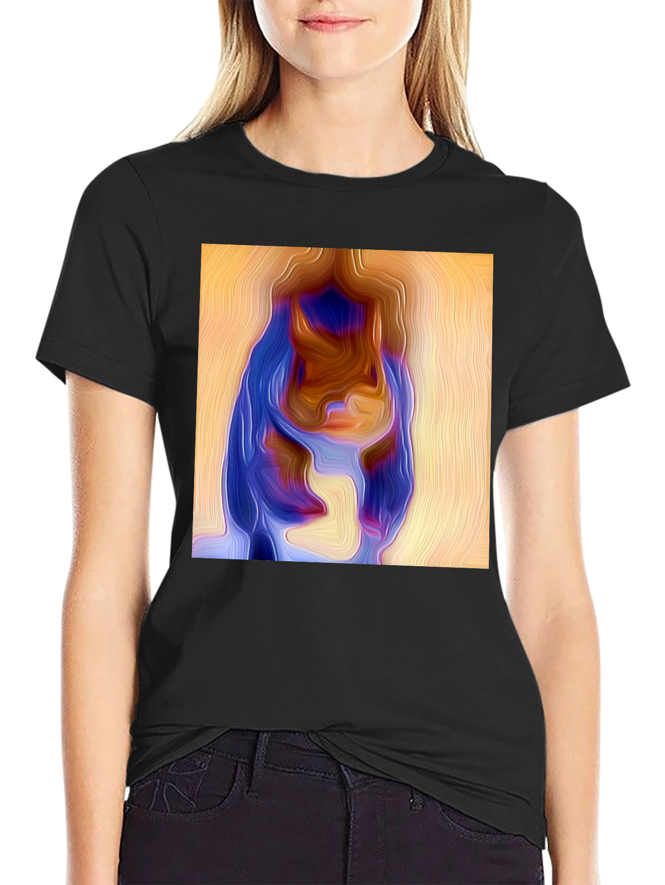 Abstract Portrait Graphic Print Black Tee
