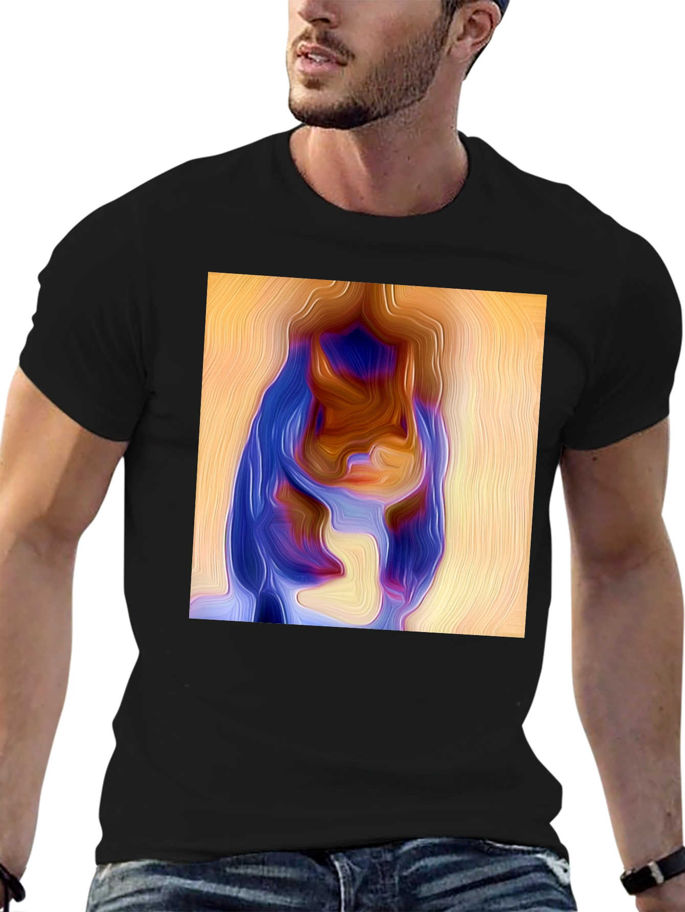 Abstract Portrait Graphic Print Black Tee