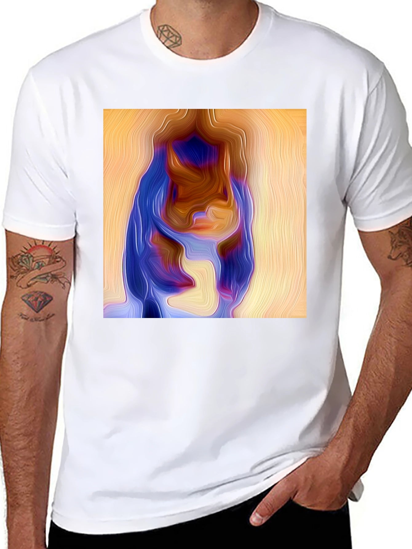 Abstract Portrait Graphic Print Black Tee