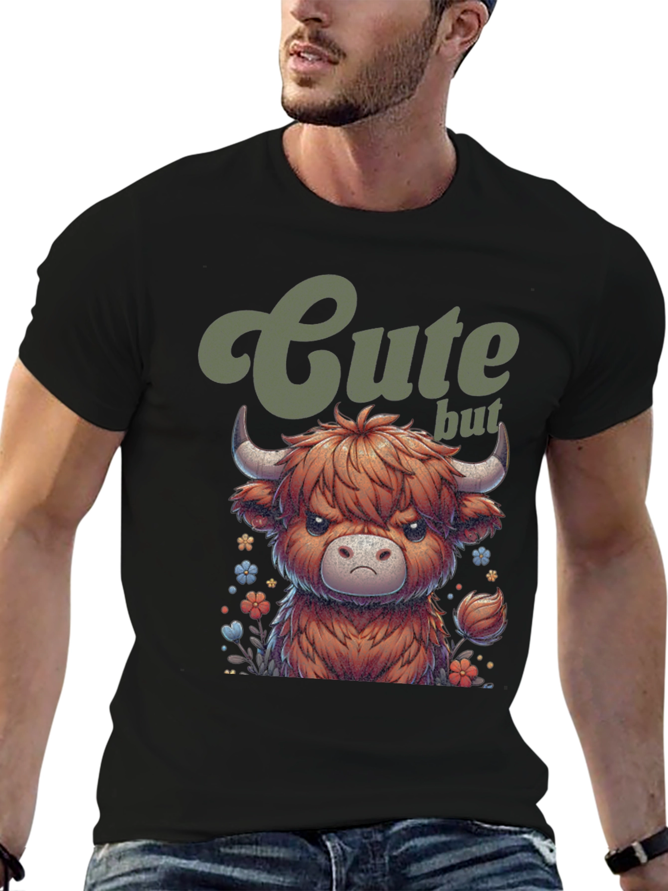 Cute Highland Cow Graphic Tee - Funny But Grumpy!