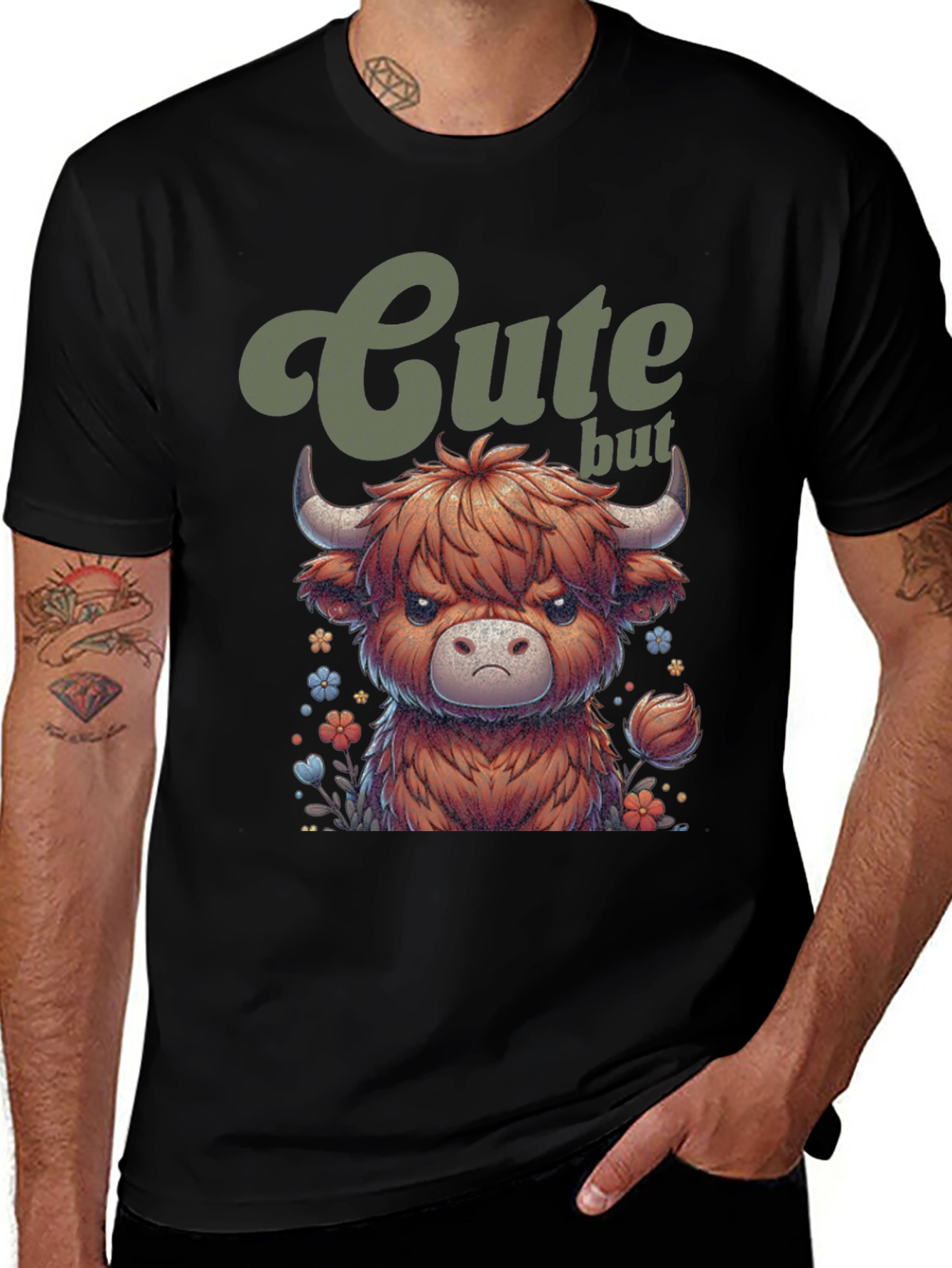Cute Highland Cow Graphic Tee - Funny But Grumpy!