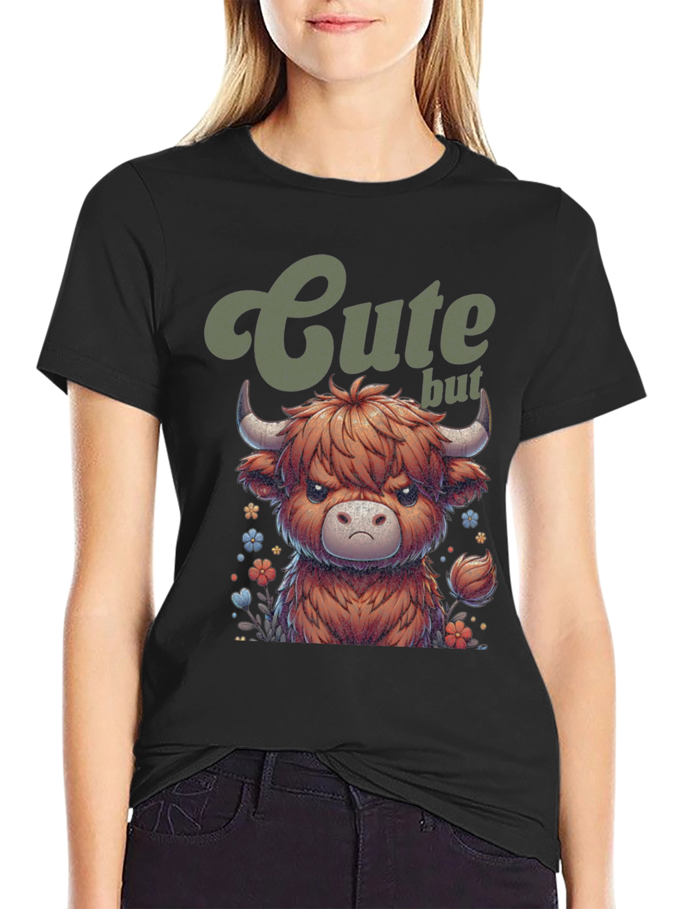 Cute Highland Cow Graphic Tee - Funny But Grumpy!