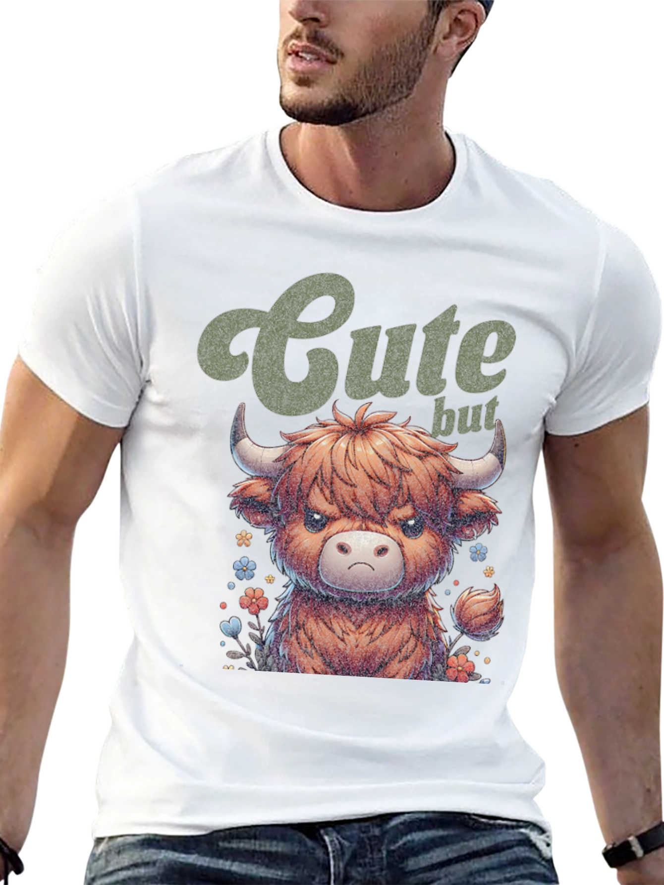 Cute Highland Cow Graphic Tee - Funny But Grumpy!