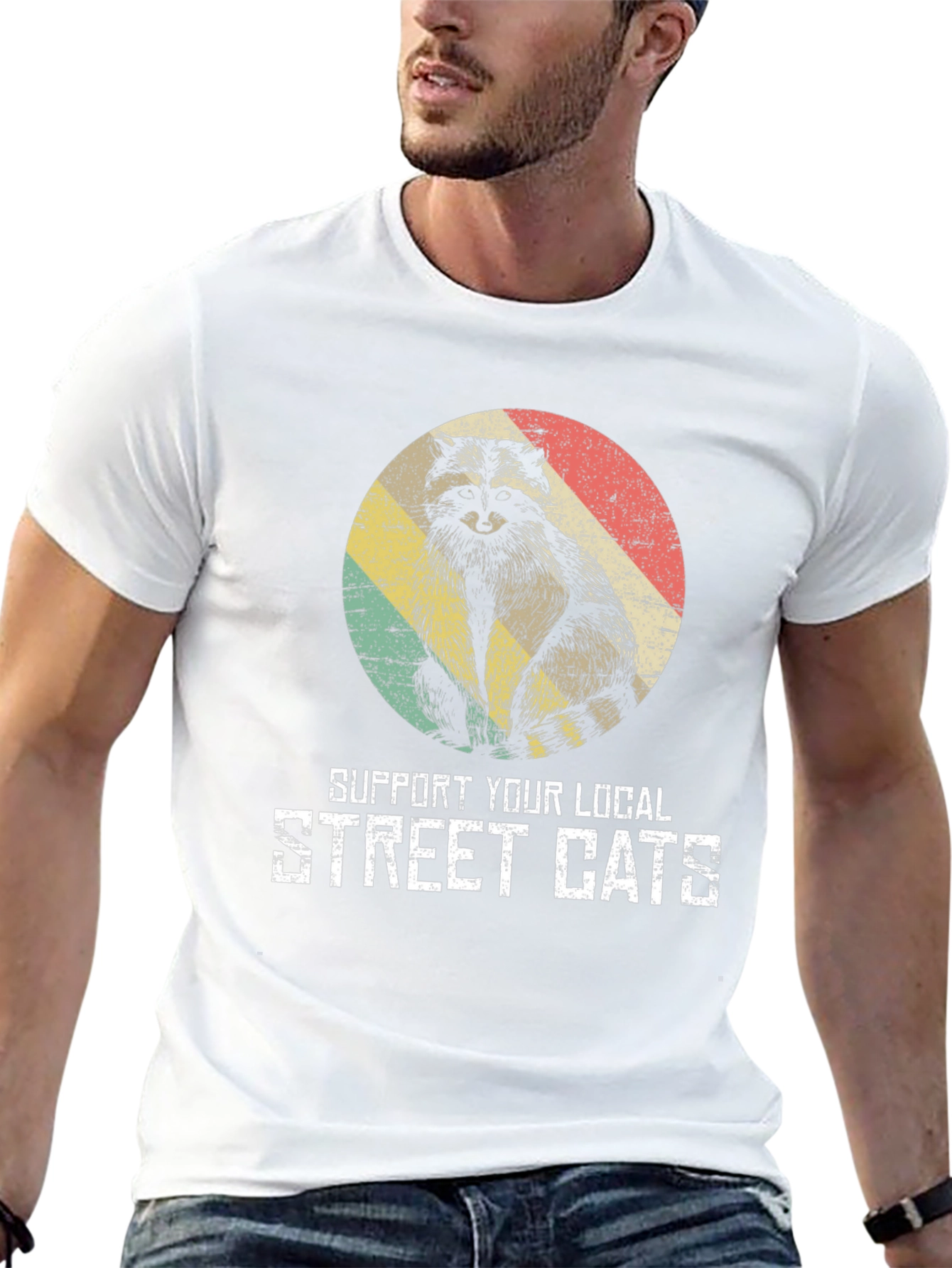Retro Raccoon Support Street Cats T-Shirt