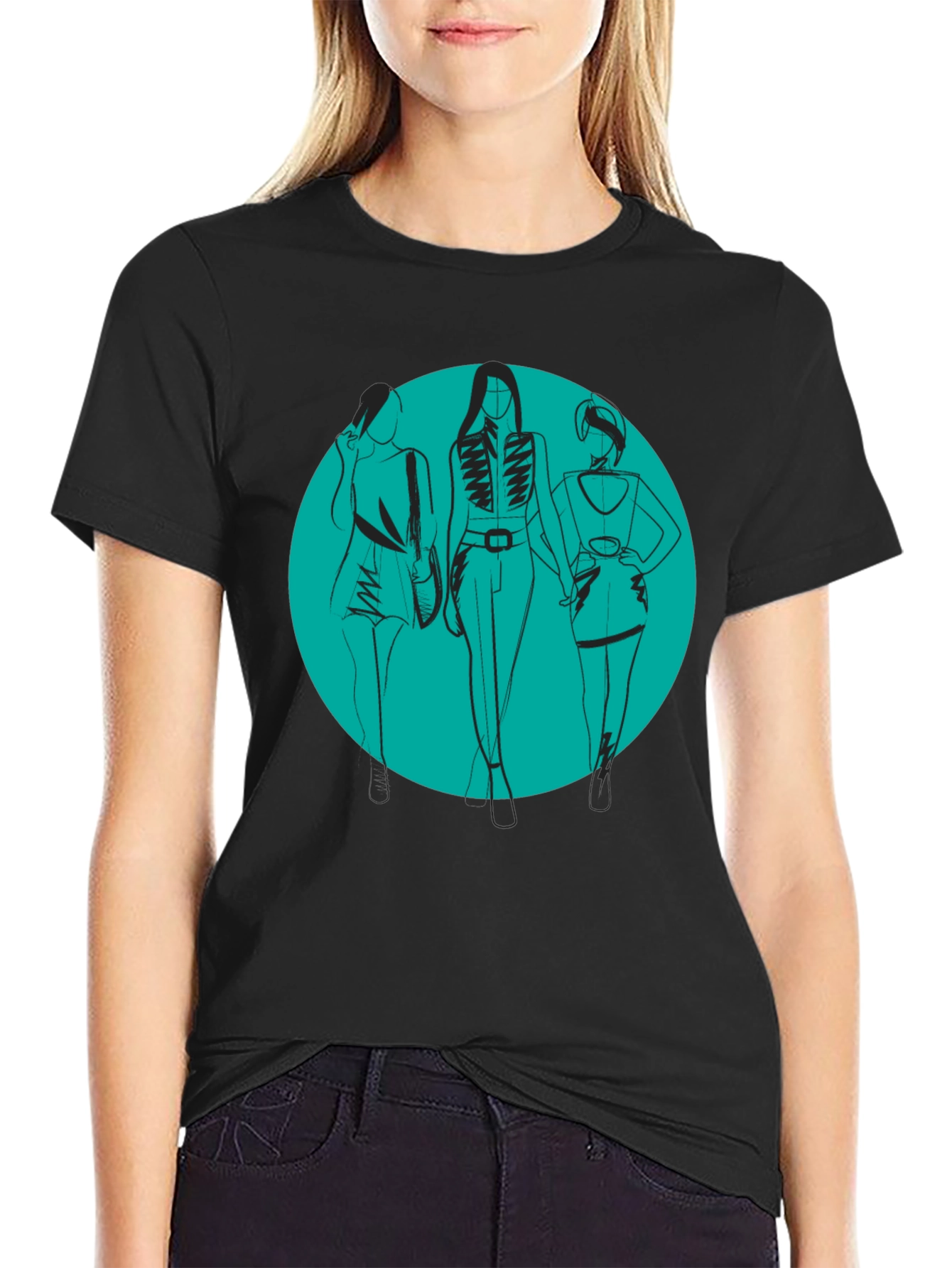 Stylish Women Graphic Tee - Black
