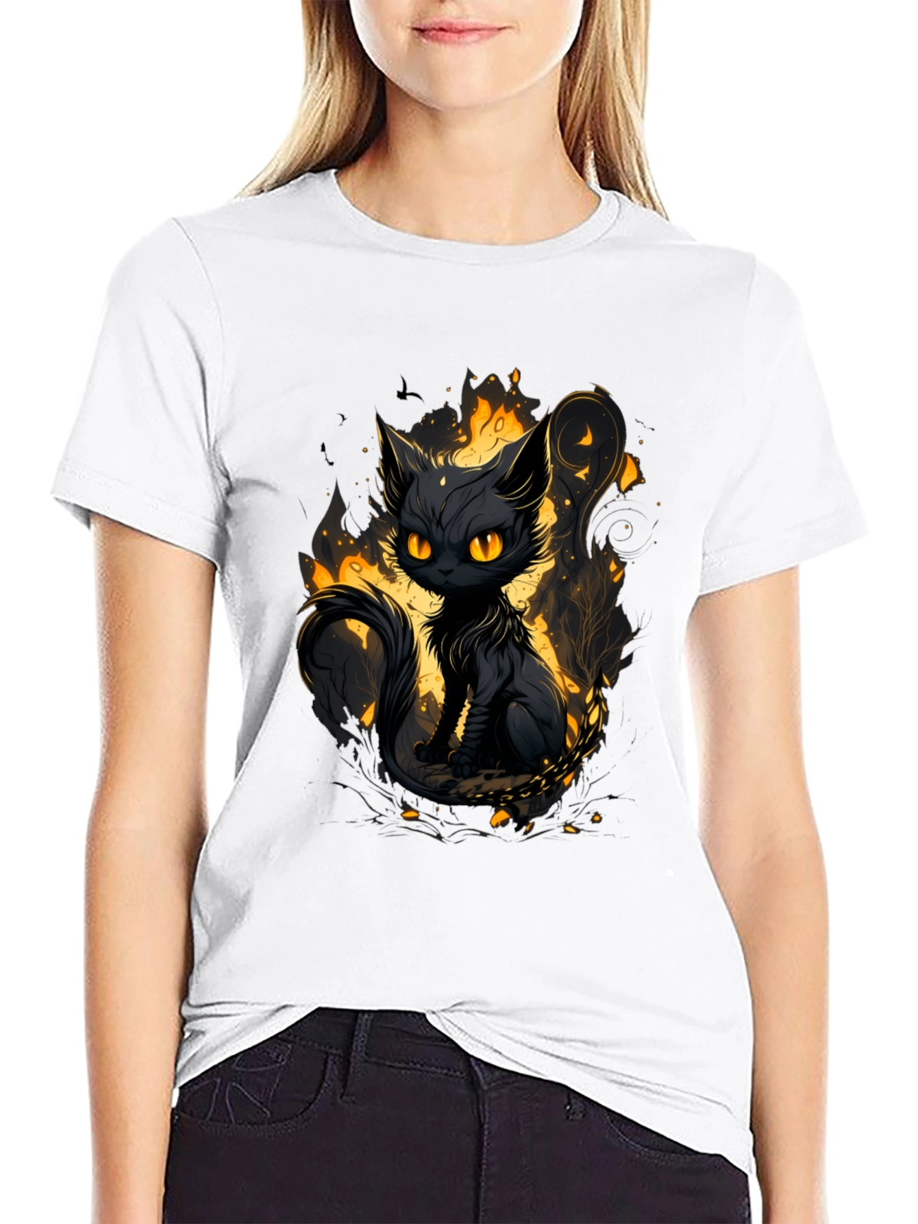 Mystic Cat Graphic Tee - Black Cotton T-Shirt
