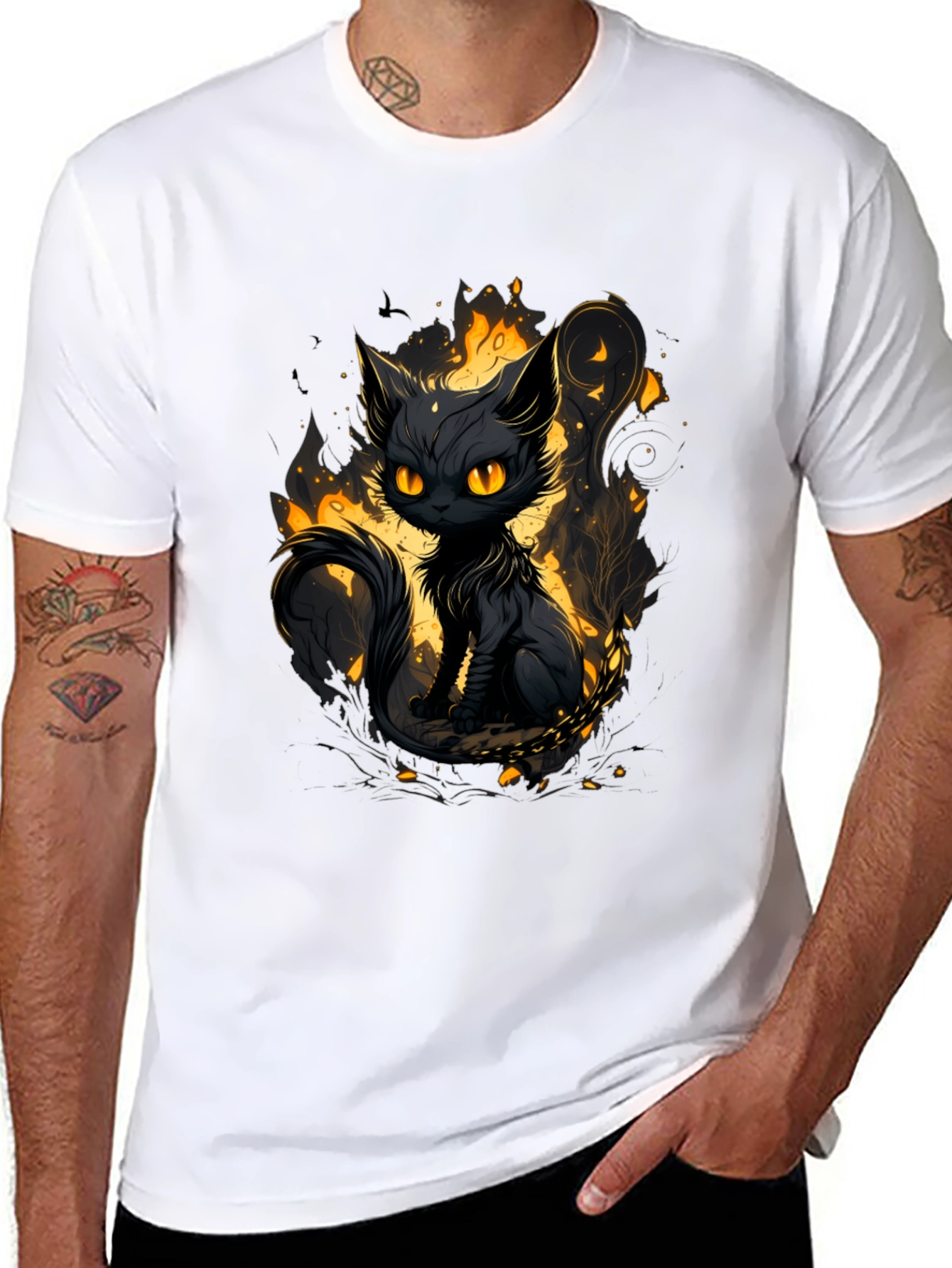 Mystic Cat Graphic Tee - Black Cotton T-Shirt