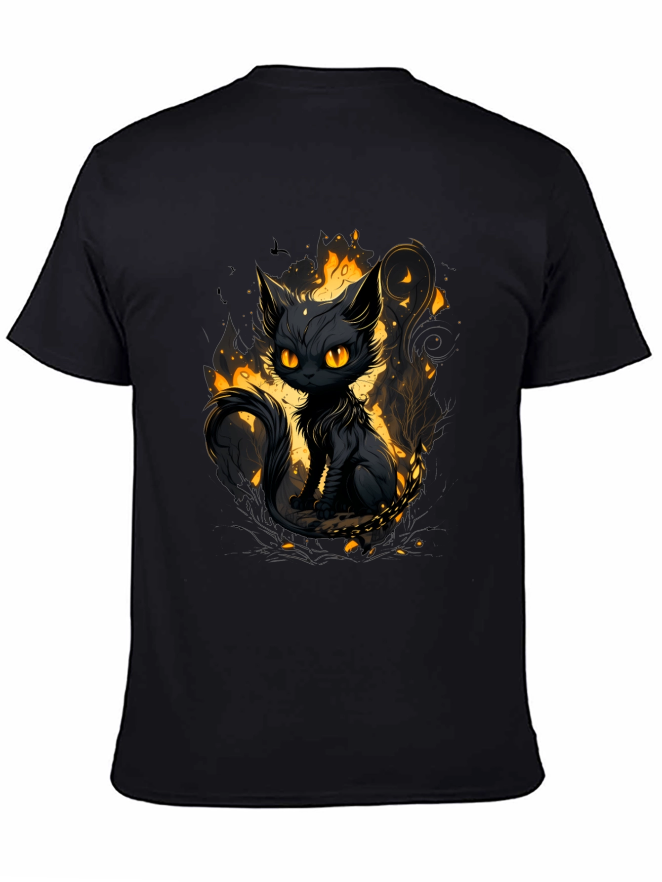 Mystic Cat Graphic Tee - Black Cotton T-Shirt