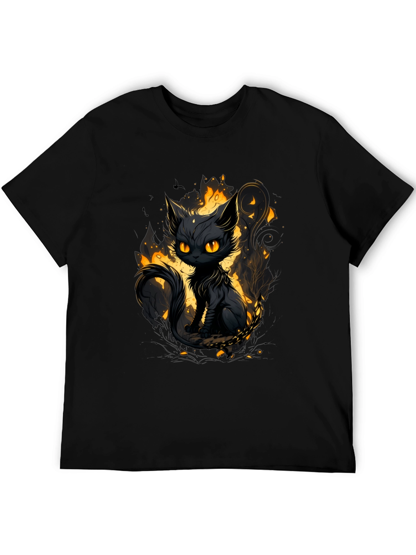 Mystic Cat Graphic Tee - Black Cotton T-Shirt