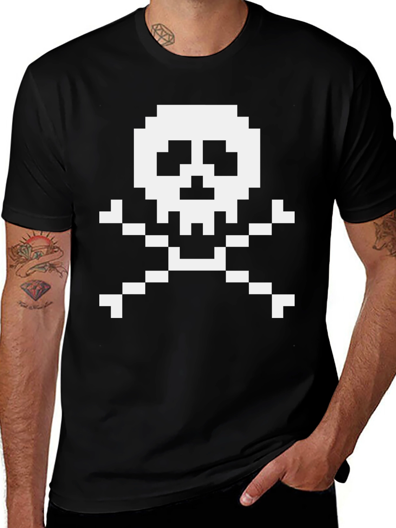 Pixel Skull & Crossbones Graphic T-Shirt