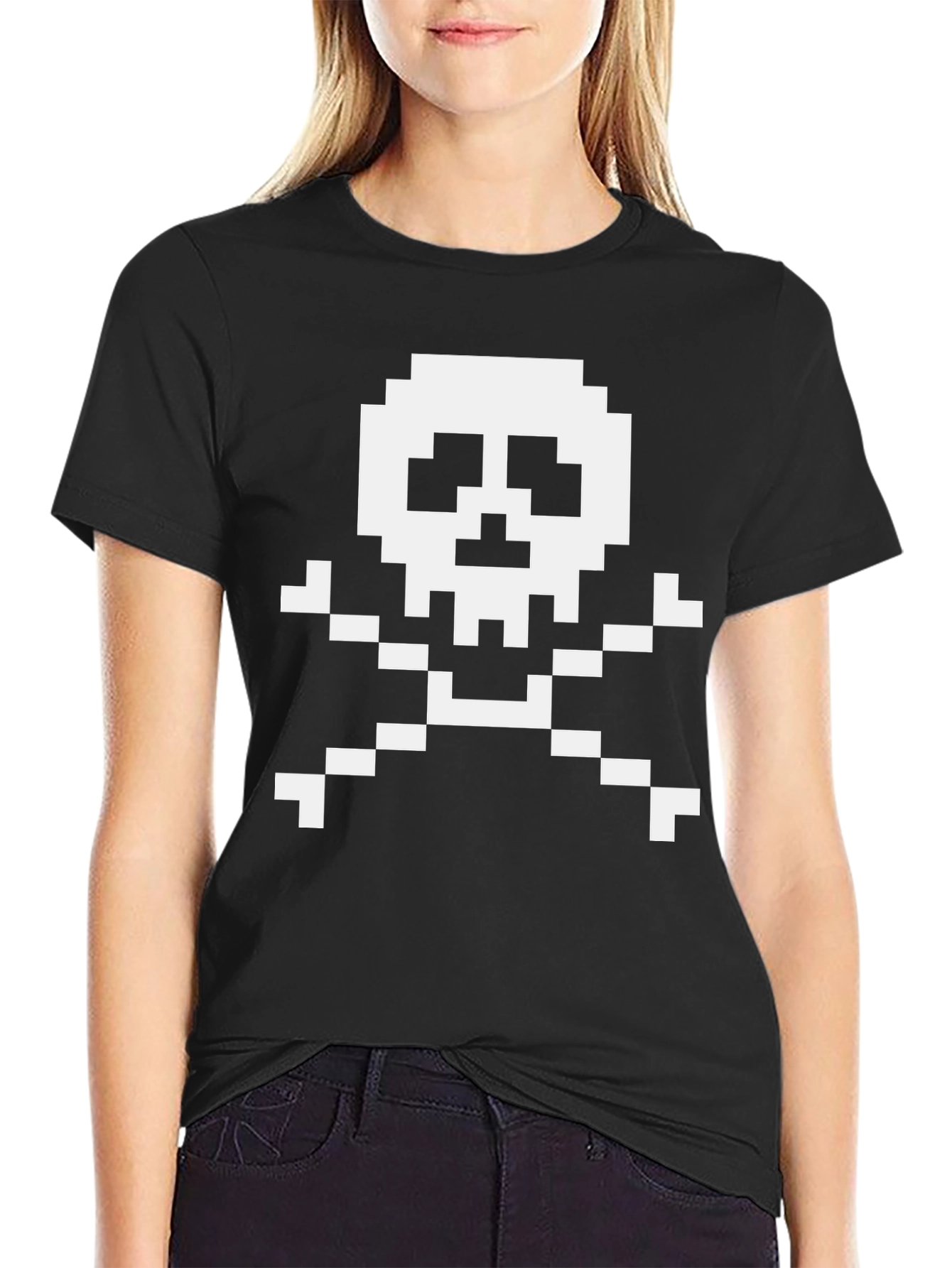 Pixel Skull & Crossbones Graphic T-Shirt