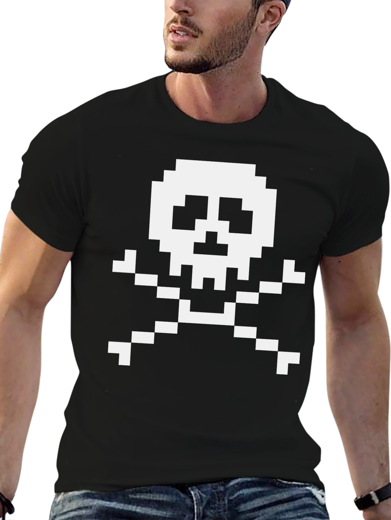 Pixel Skull & Crossbones Graphic T-Shirt