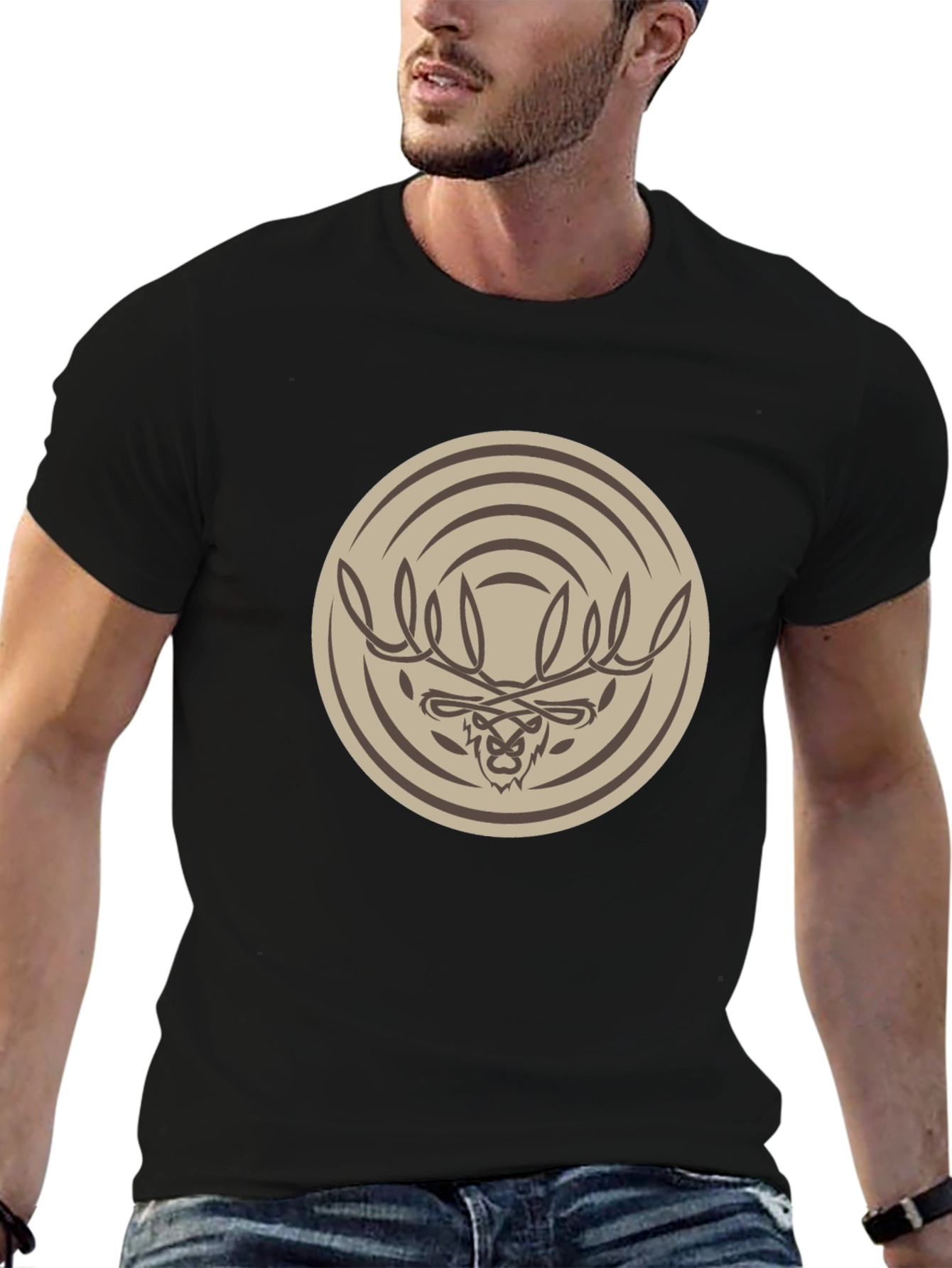 Tribal Moose Graphic Tee - Stylish Mens Black T-Shirt