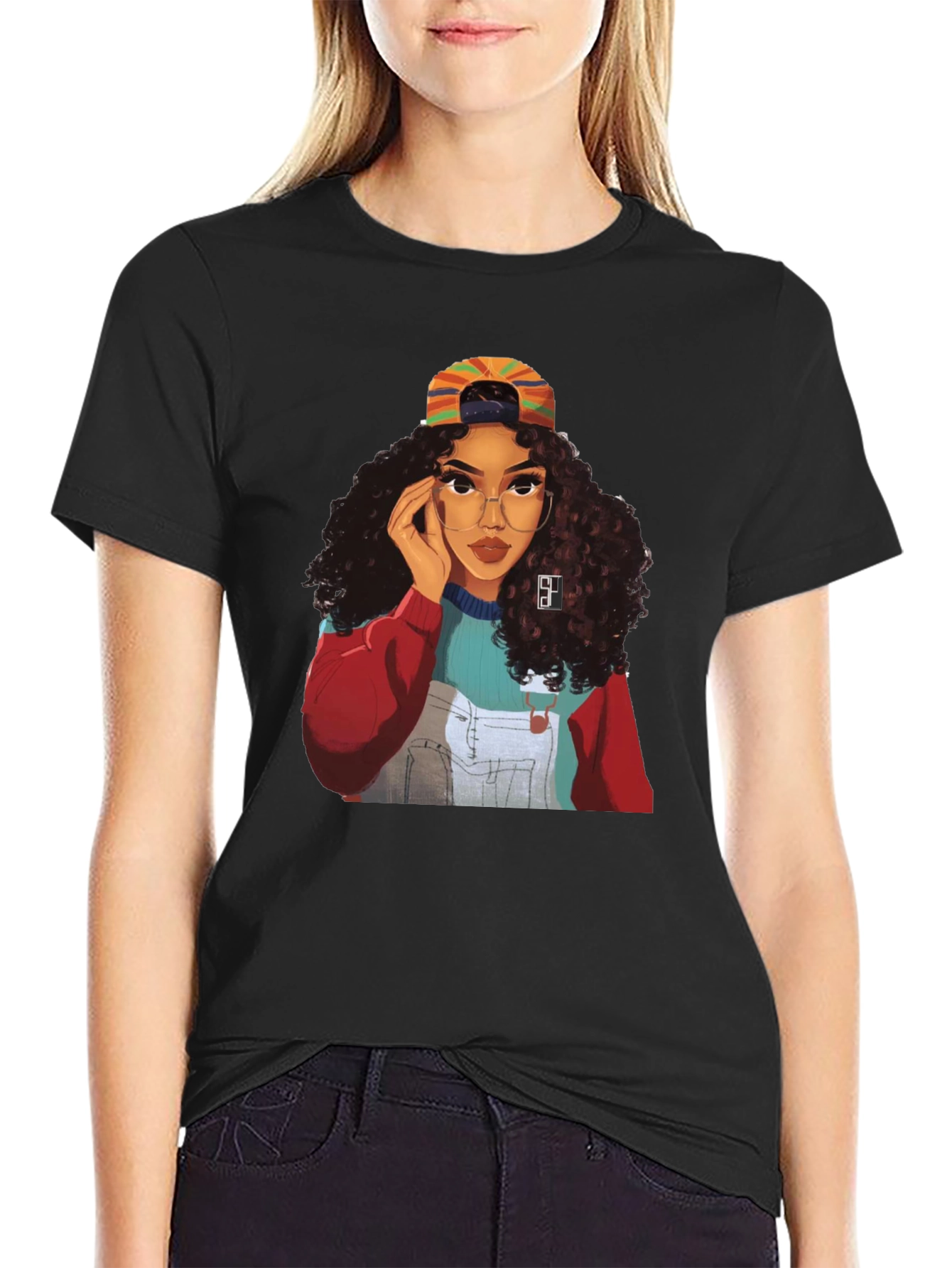 Stylish Black T-Shirt with Retro Girl Graphic