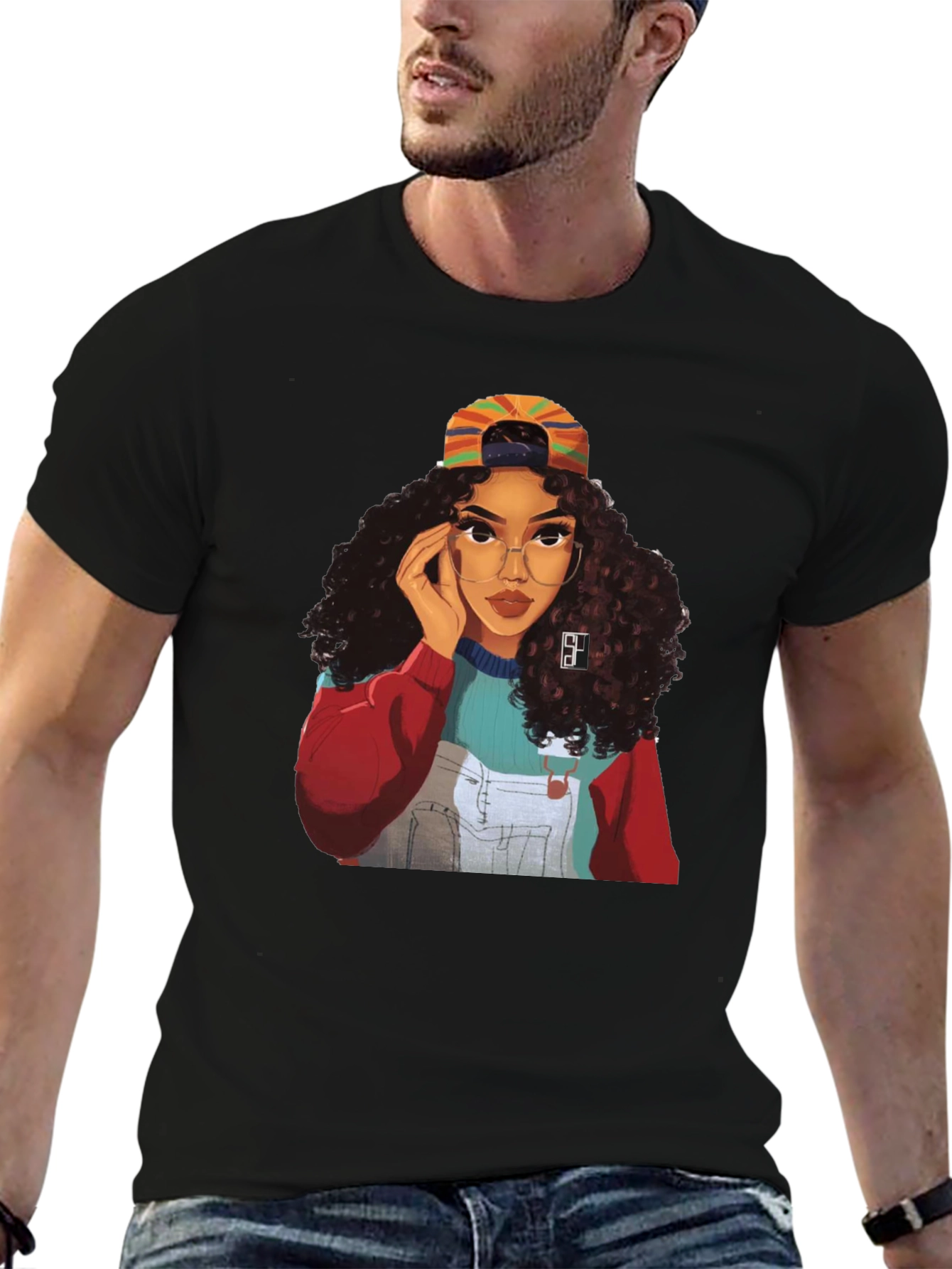 Stylish Black T-Shirt with Retro Girl Graphic