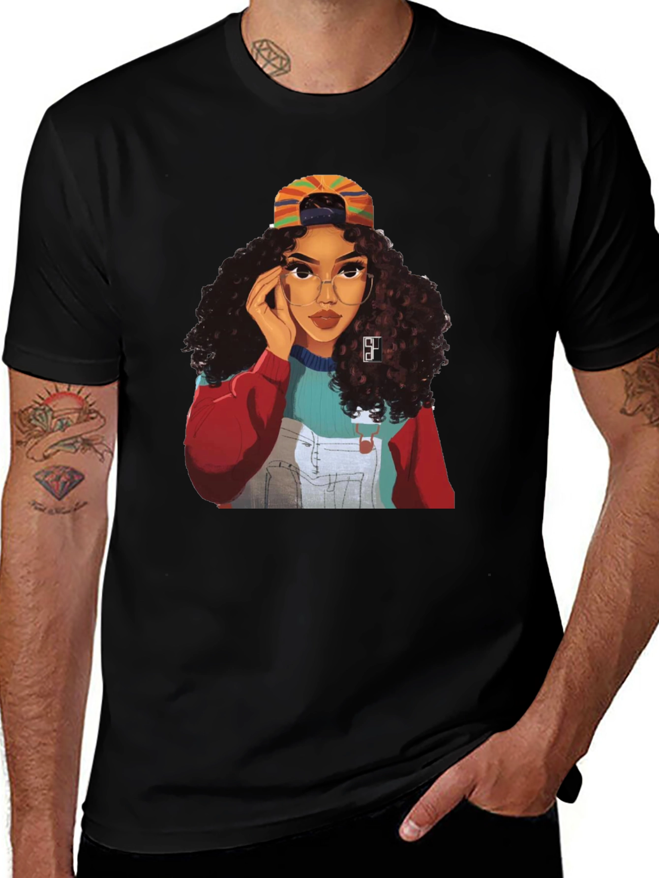 Stylish Black T-Shirt with Retro Girl Graphic