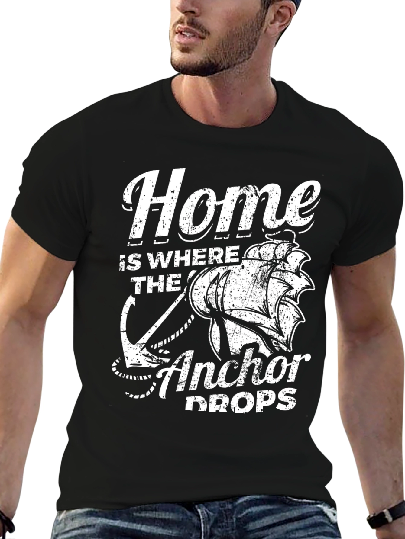 Nautical Home Anchor Drops Black Graphic Tee