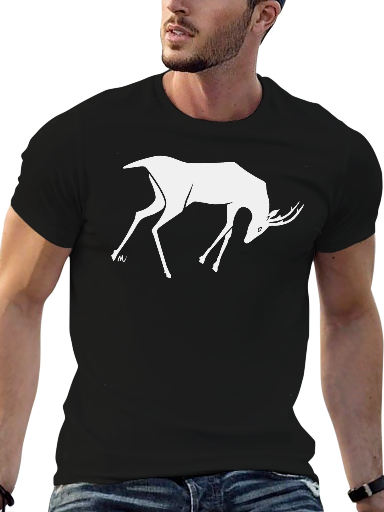 Minimalist Deer Graphic Black T-Shirt