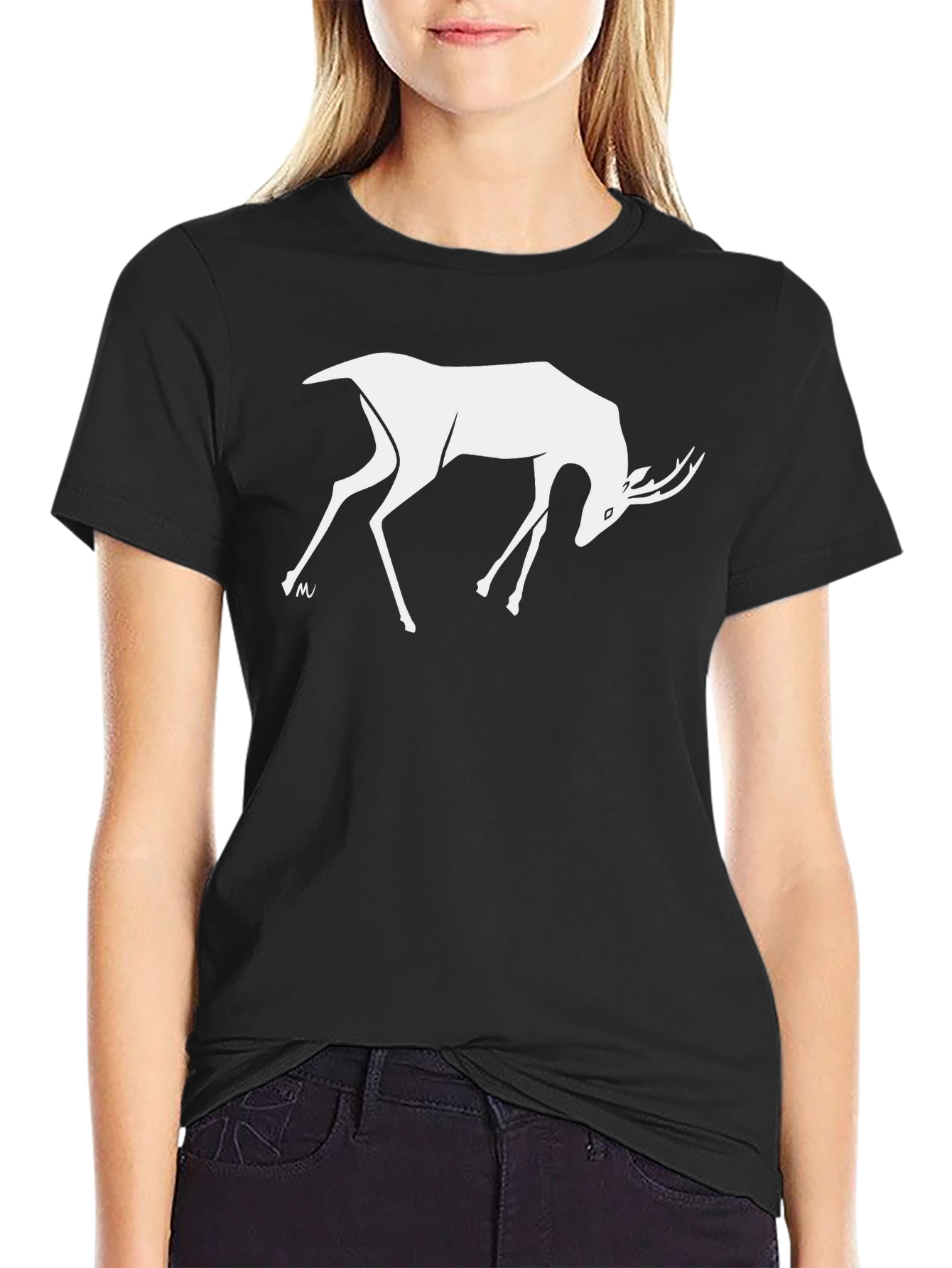 Minimalist Deer Graphic Black T-Shirt