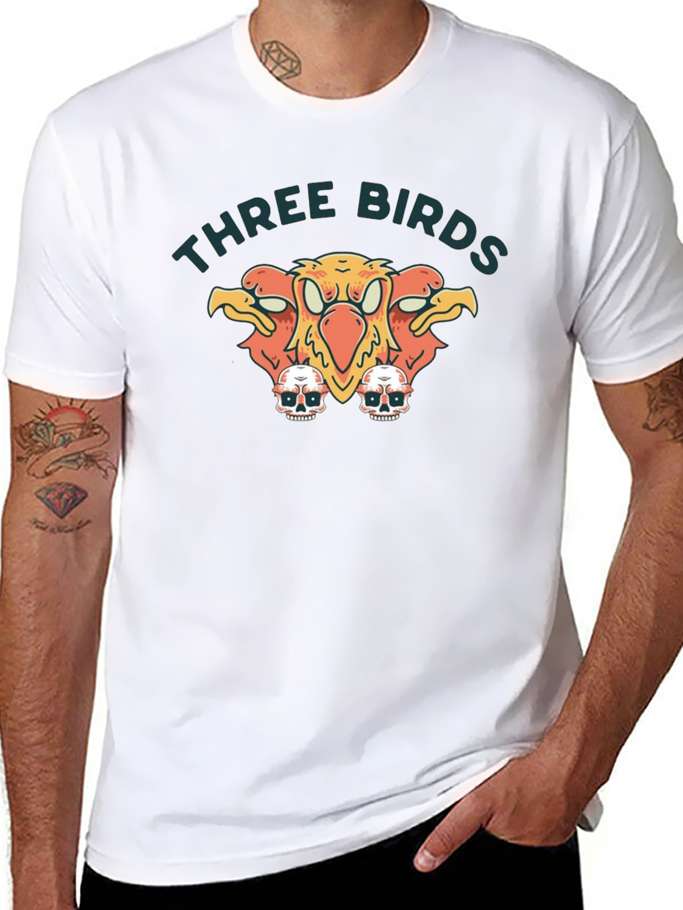 Three Birds Graphic Print Black T-Shirt