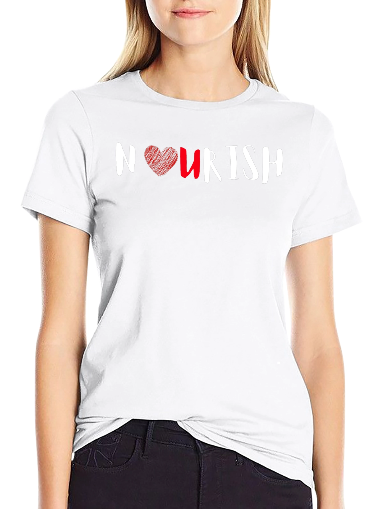 Nourish Black T-Shirt with Heart Design