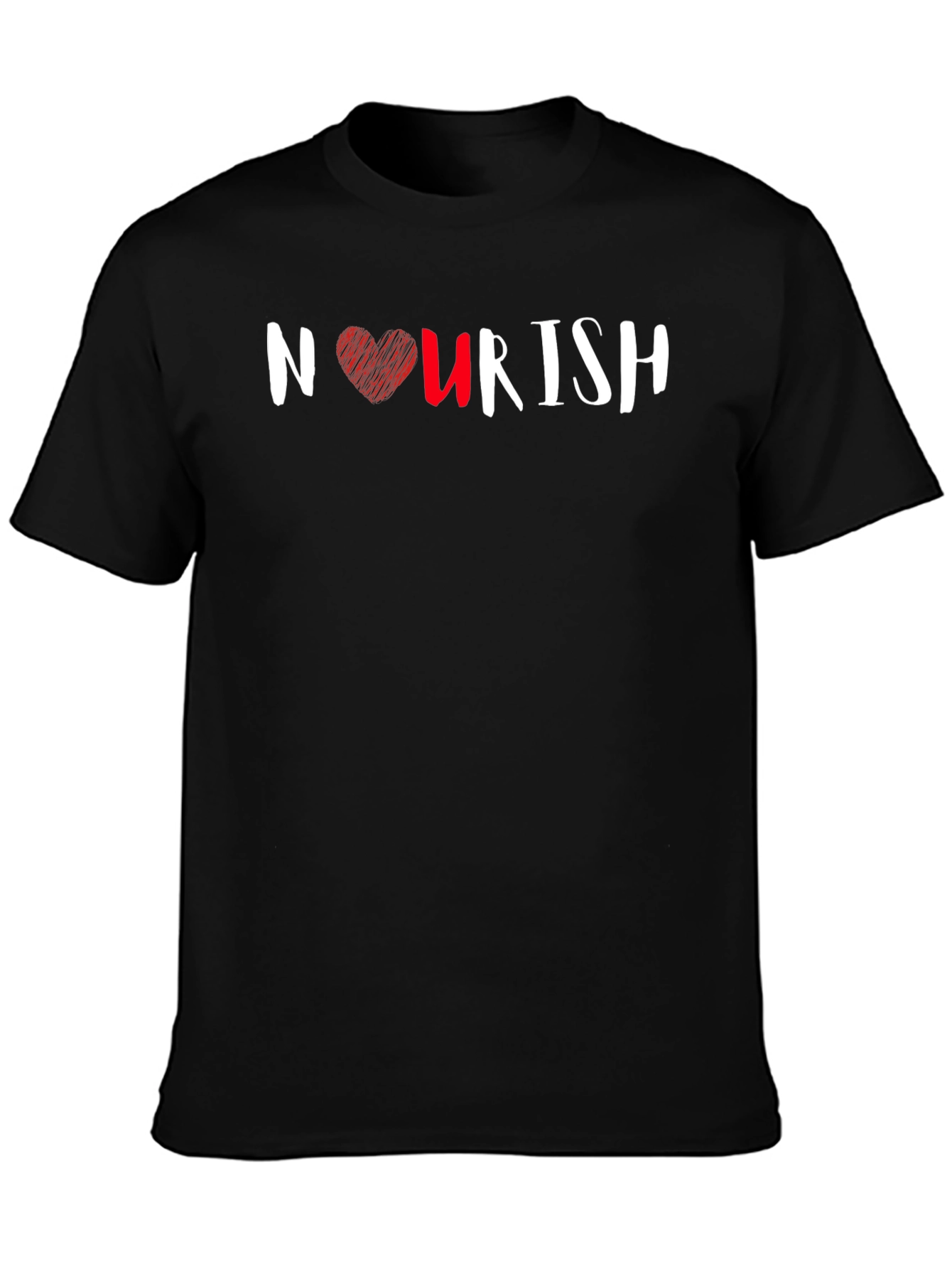 Nourish Black T-Shirt with Heart Design
