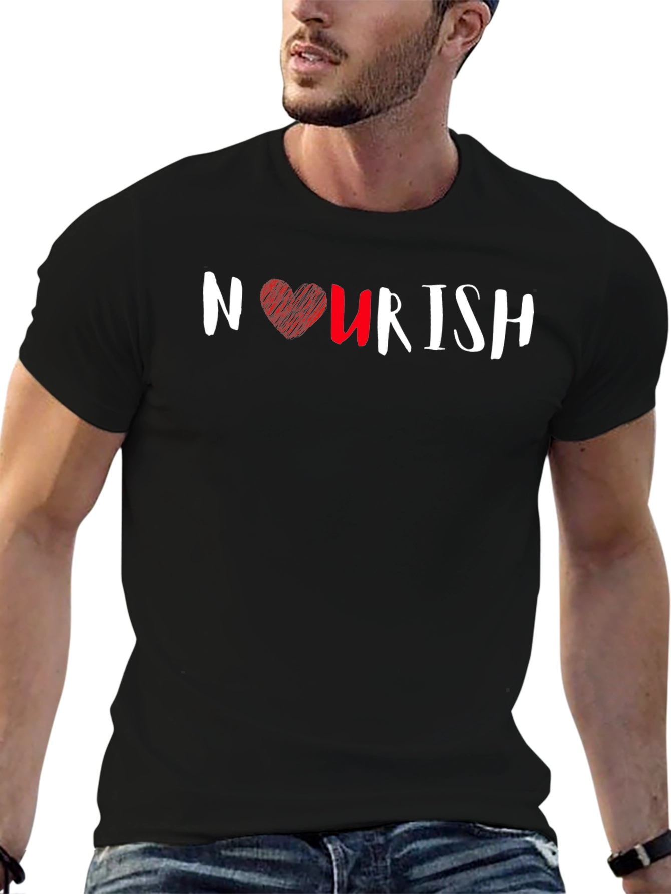 Nourish Black T-Shirt with Heart Design