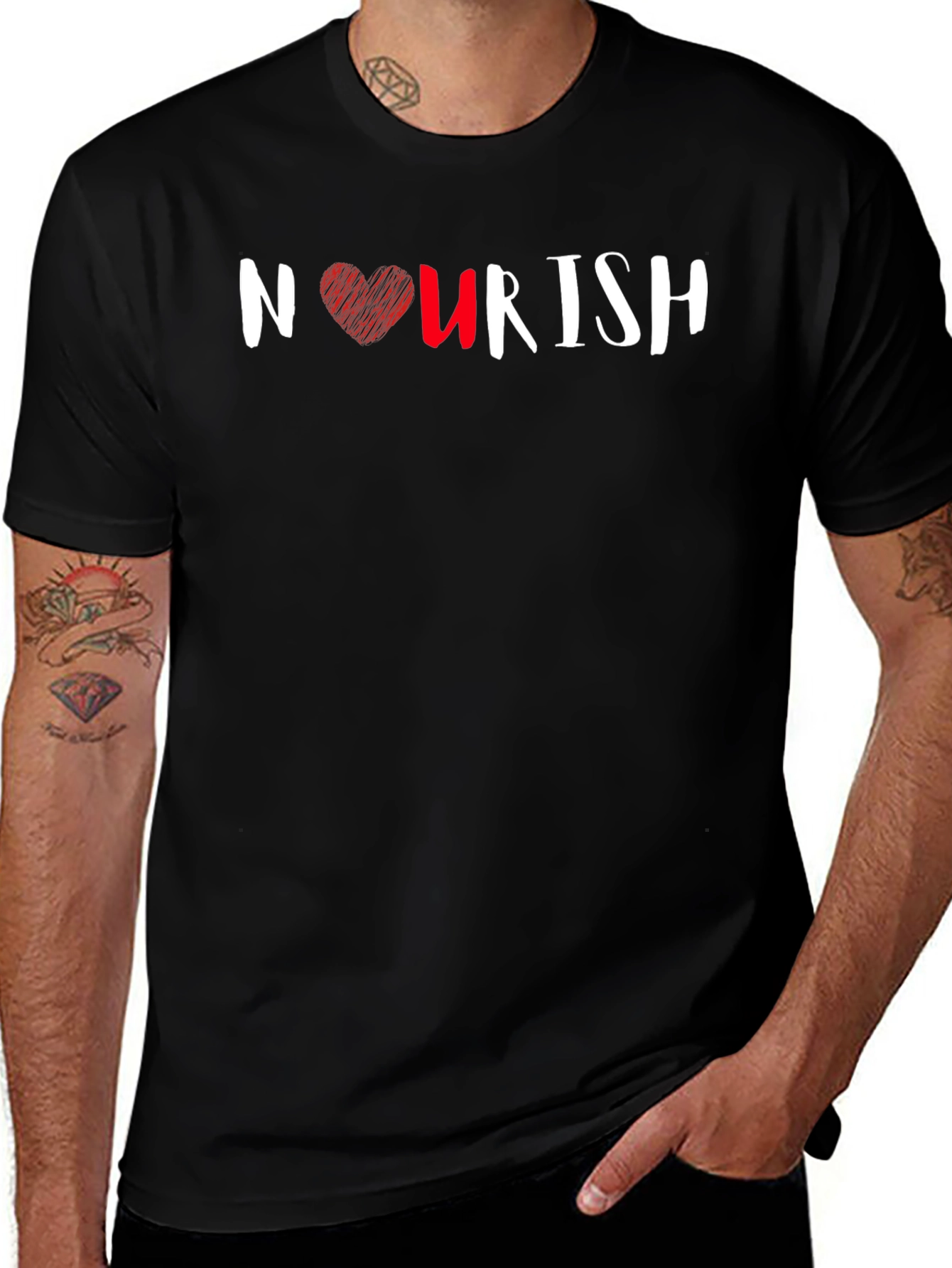 Nourish Black T-Shirt with Heart Design