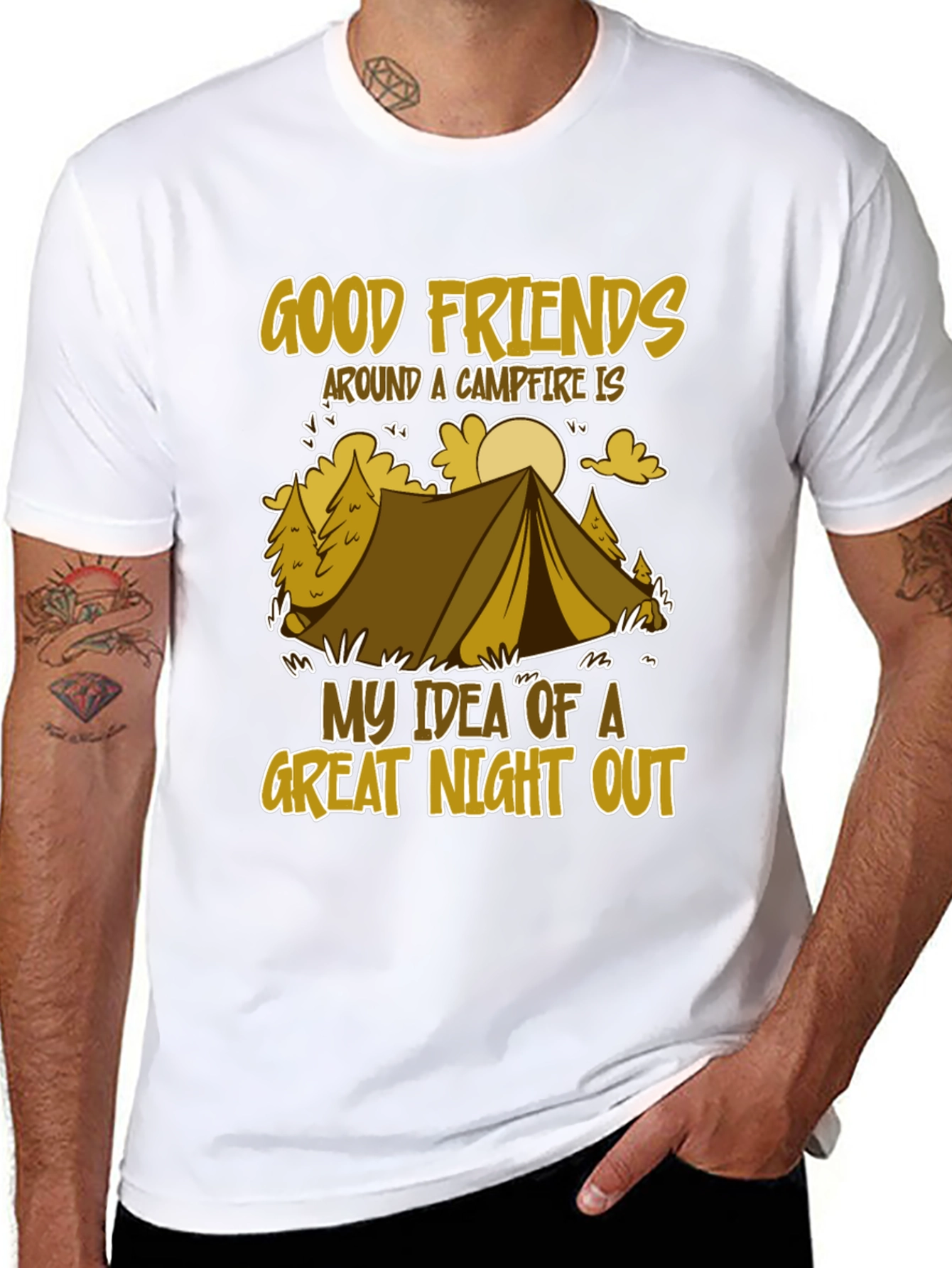 Camping Adventure T-Shirt - Good Friends & Campfire Design