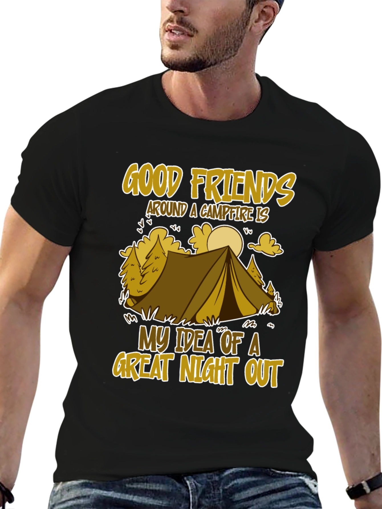 Camping Adventure T-Shirt - Good Friends & Campfire Design