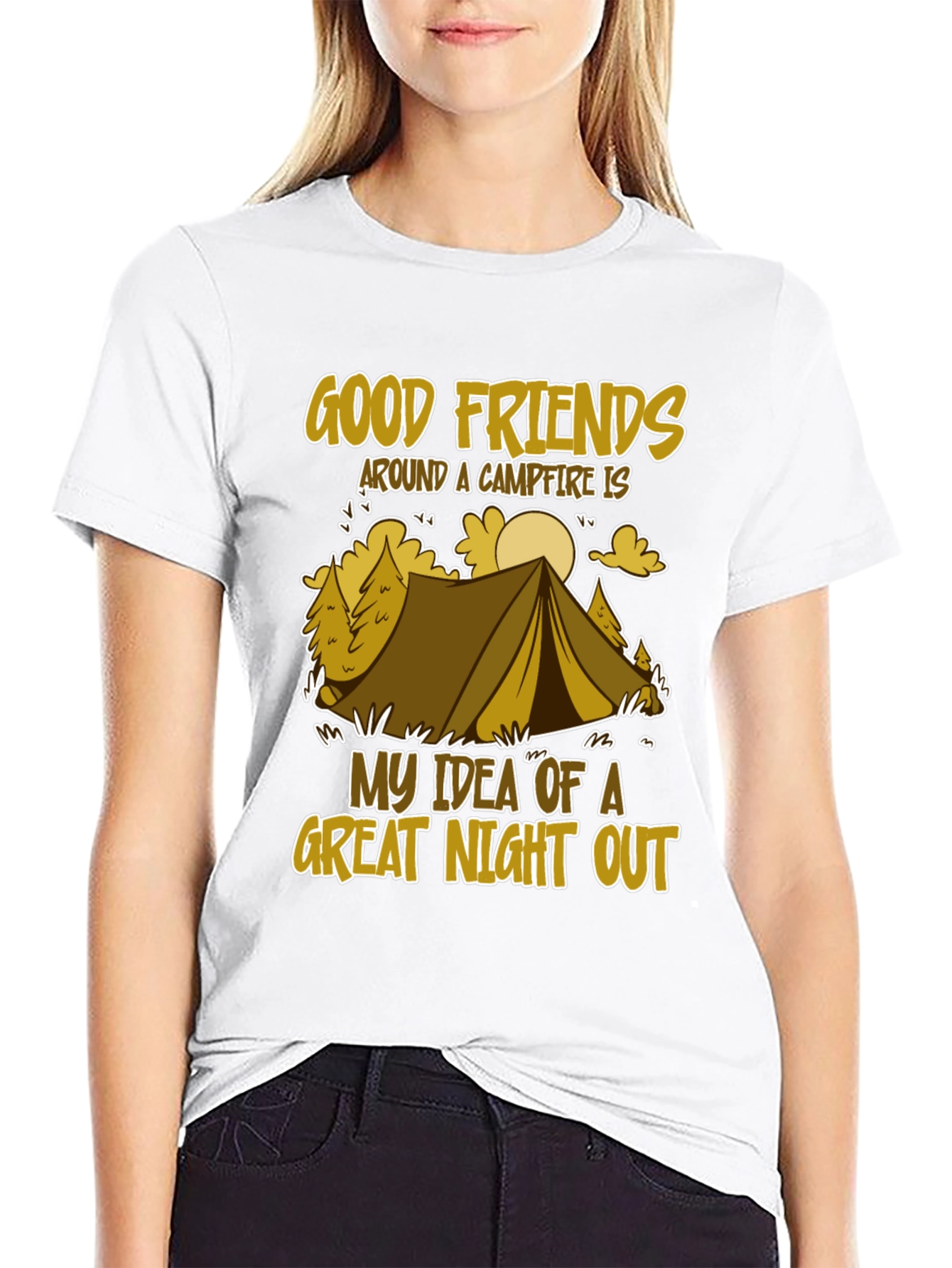 Camping Adventure T-Shirt - Good Friends & Campfire Design