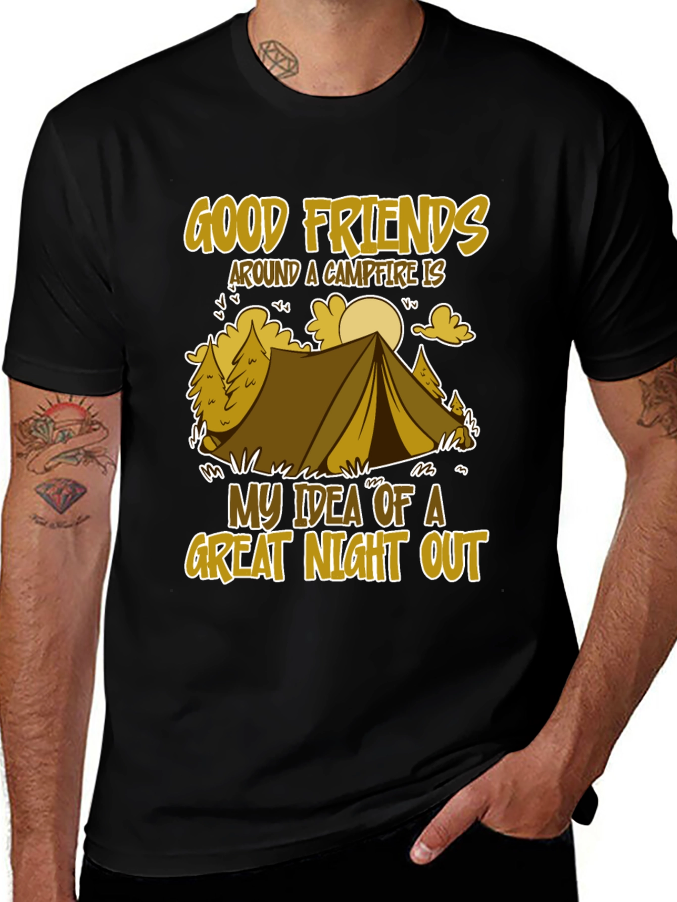 Camping Adventure T-Shirt - Good Friends & Campfire Design