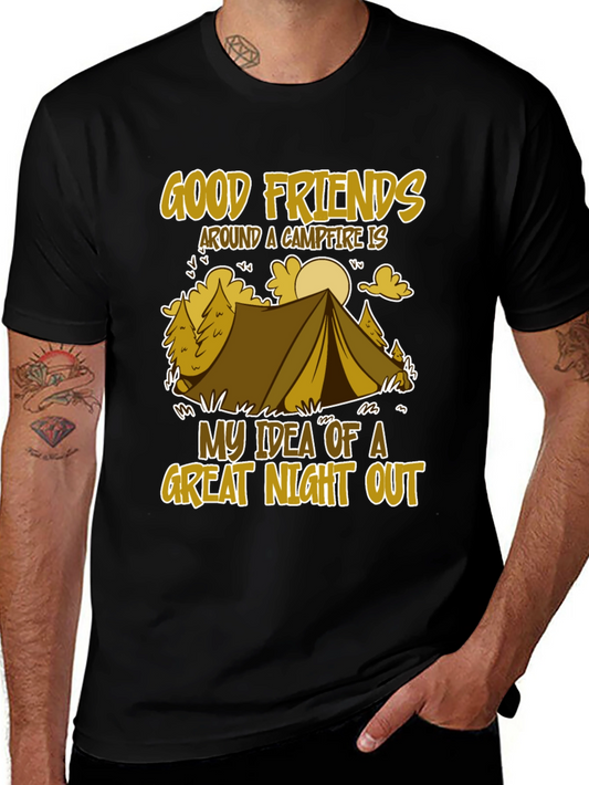 Camping Adventure T-Shirt - Good Friends & Campfire Design